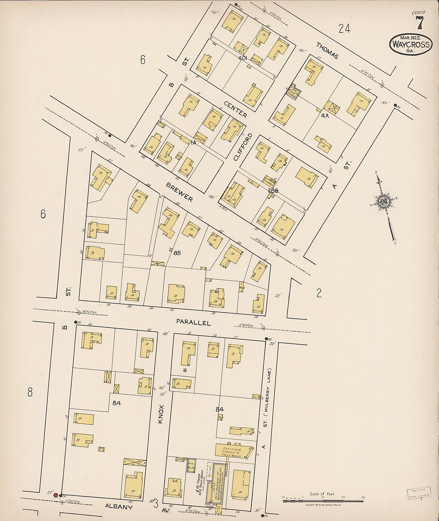 This old map of Waycross, Ware County, Georgia was created by Sanborn Map Company in 1922