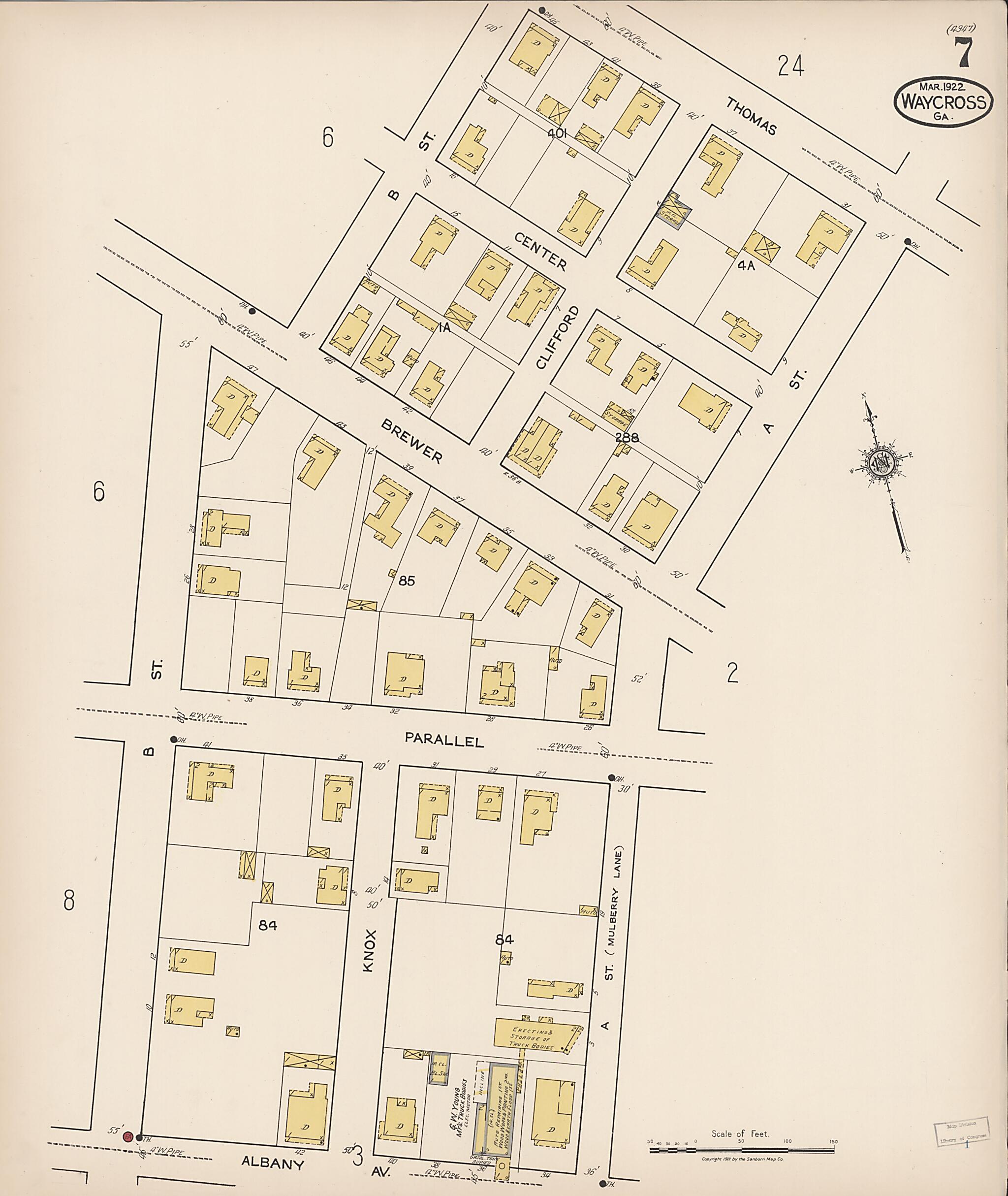 This old map of Waycross, Ware County, Georgia was created by Sanborn Map Company in 1922