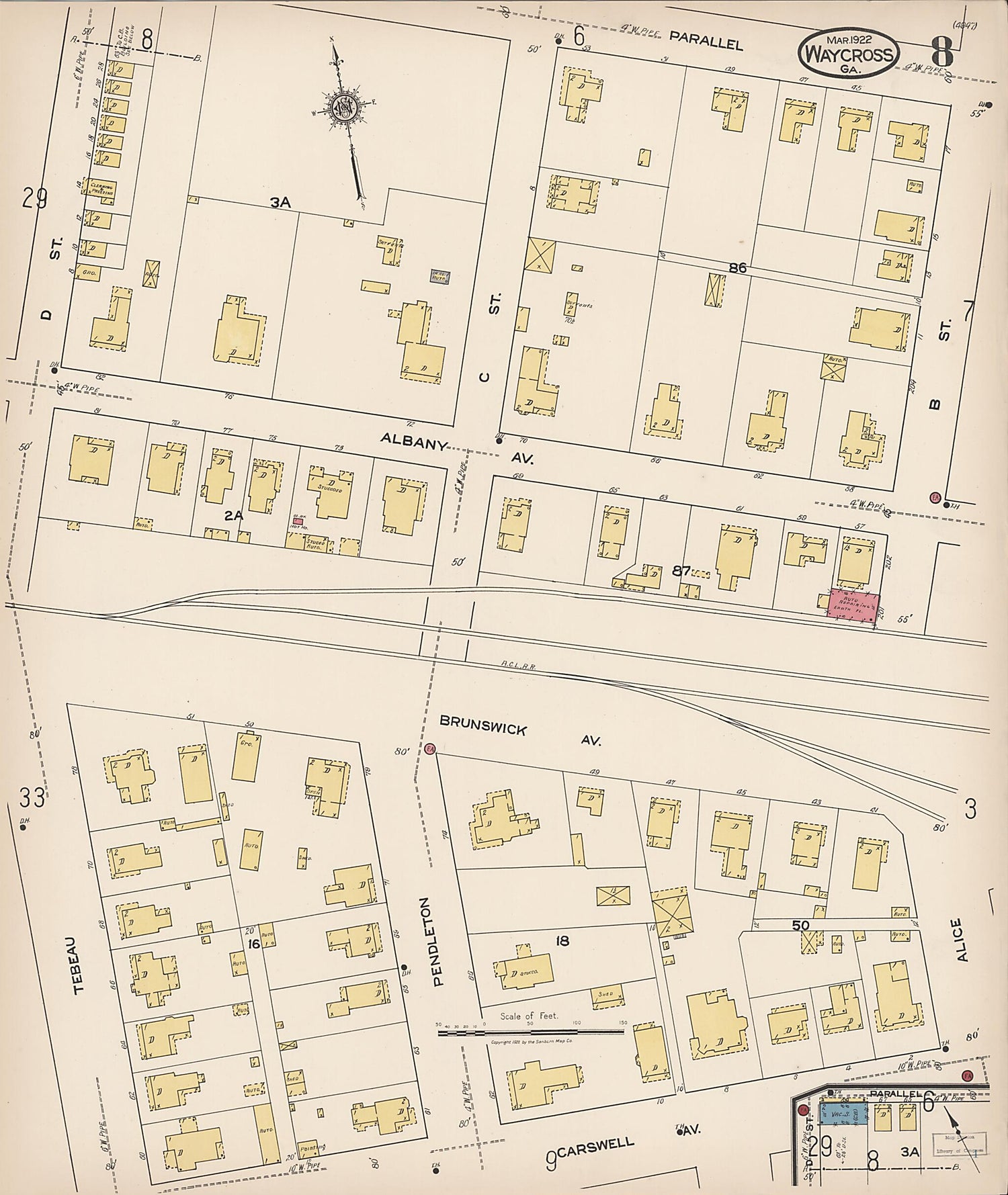 This old map of Waycross, Ware County, Georgia was created by Sanborn Map Company in 1922