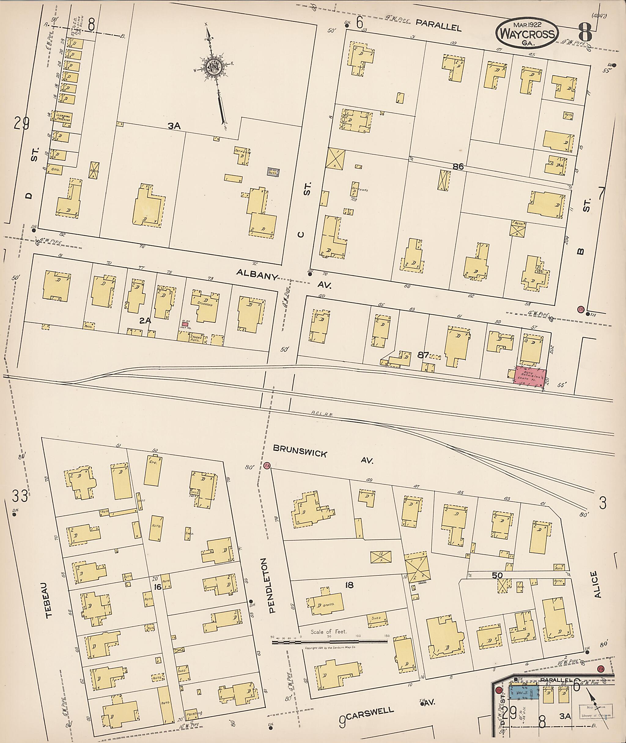 This old map of Waycross, Ware County, Georgia was created by Sanborn Map Company in 1922