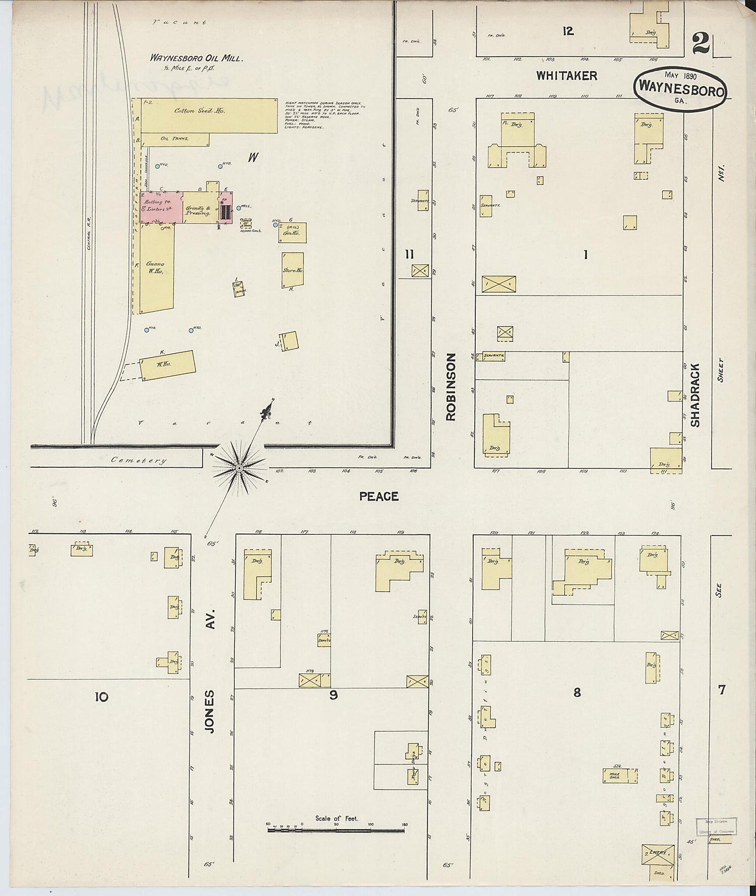 This old map of Waynesboro, Burke County, Georgia was created by Sanborn Map Company in 1890