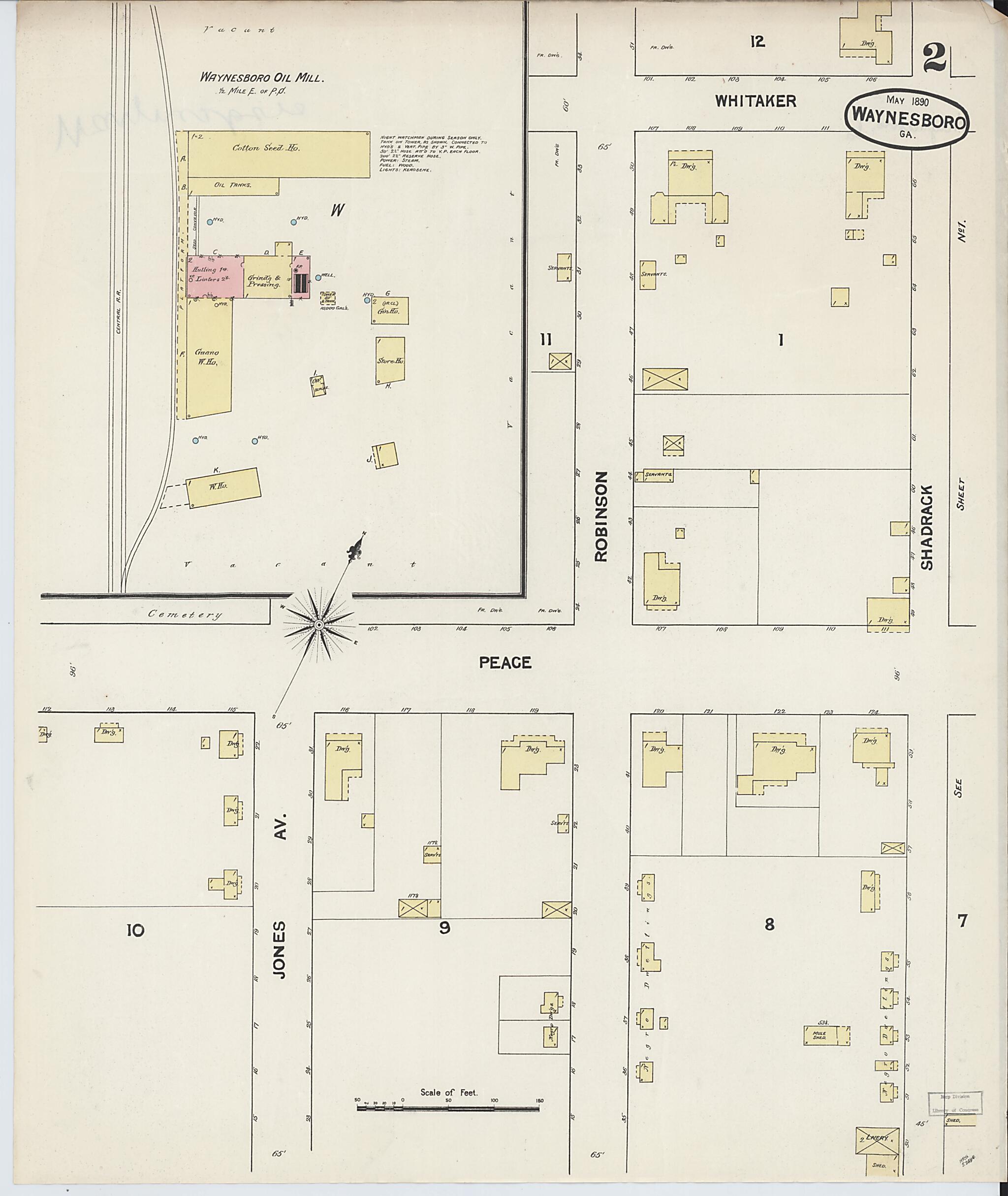 This old map of Waynesboro, Burke County, Georgia was created by Sanborn Map Company in 1890