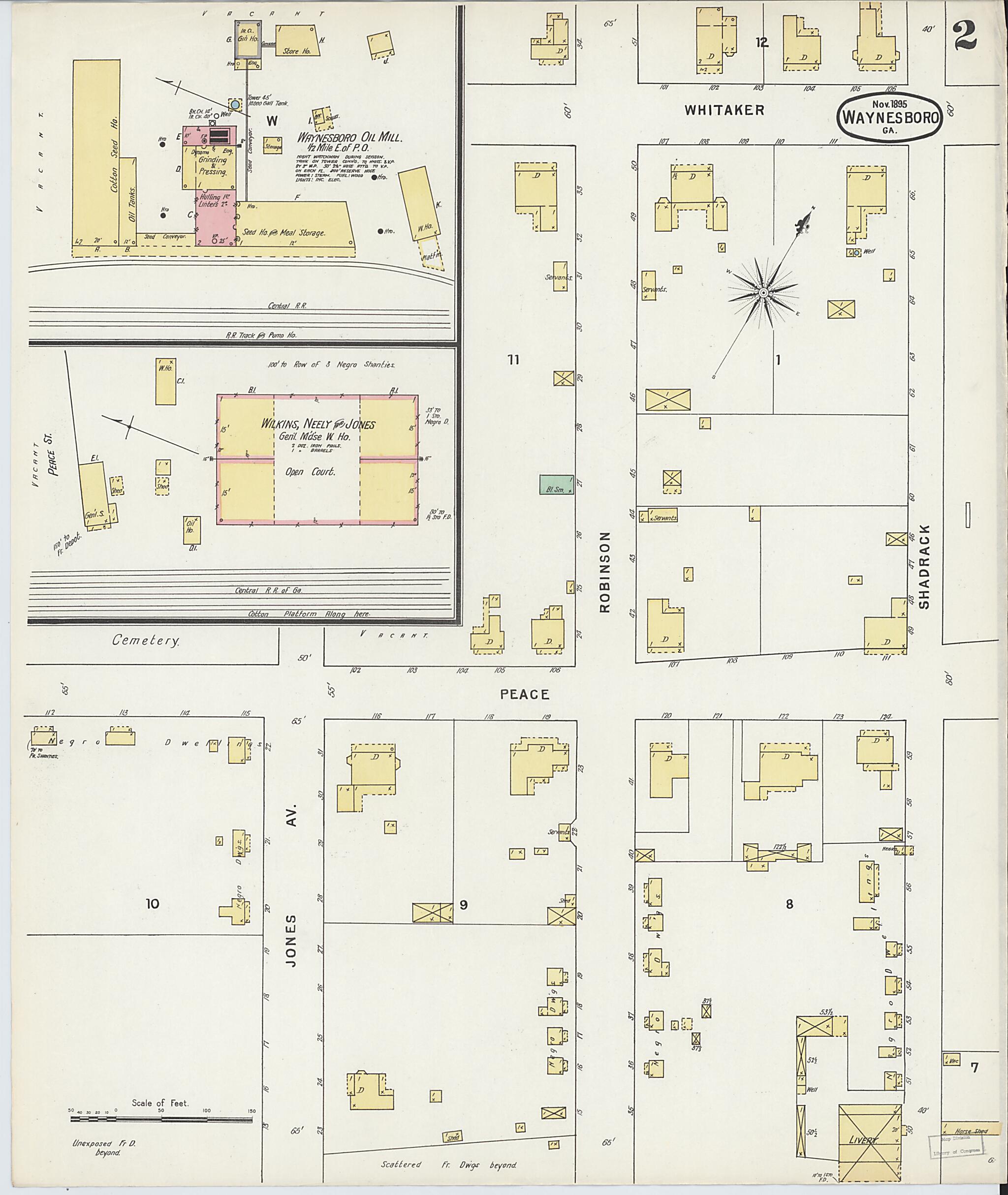 This old map of Waynesboro, Burke County, Georgia was created by Sanborn Map Company in 1895