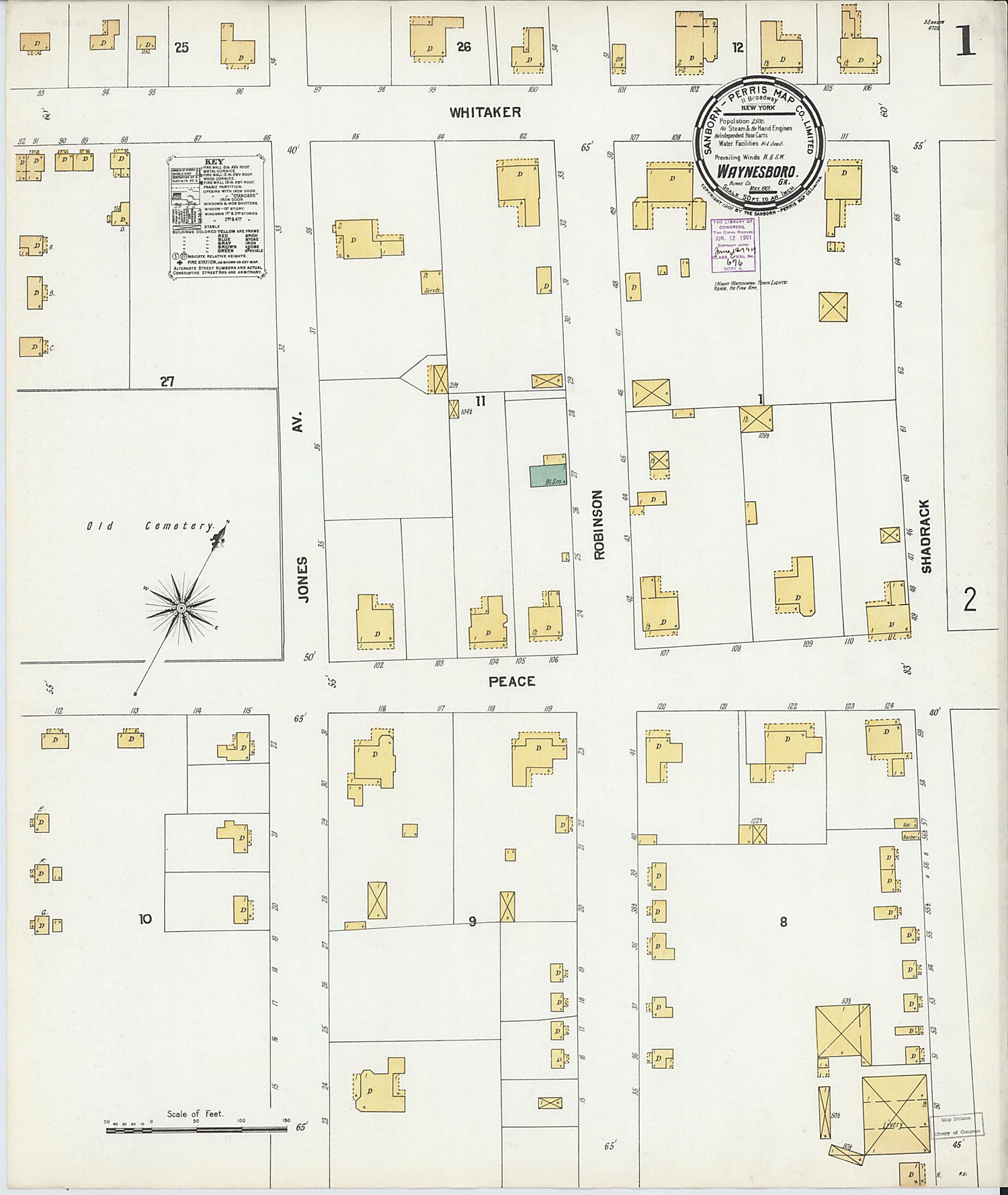 This old map of Waynesboro, Burke County, Georgia was created by Sanborn Map Company in 1901