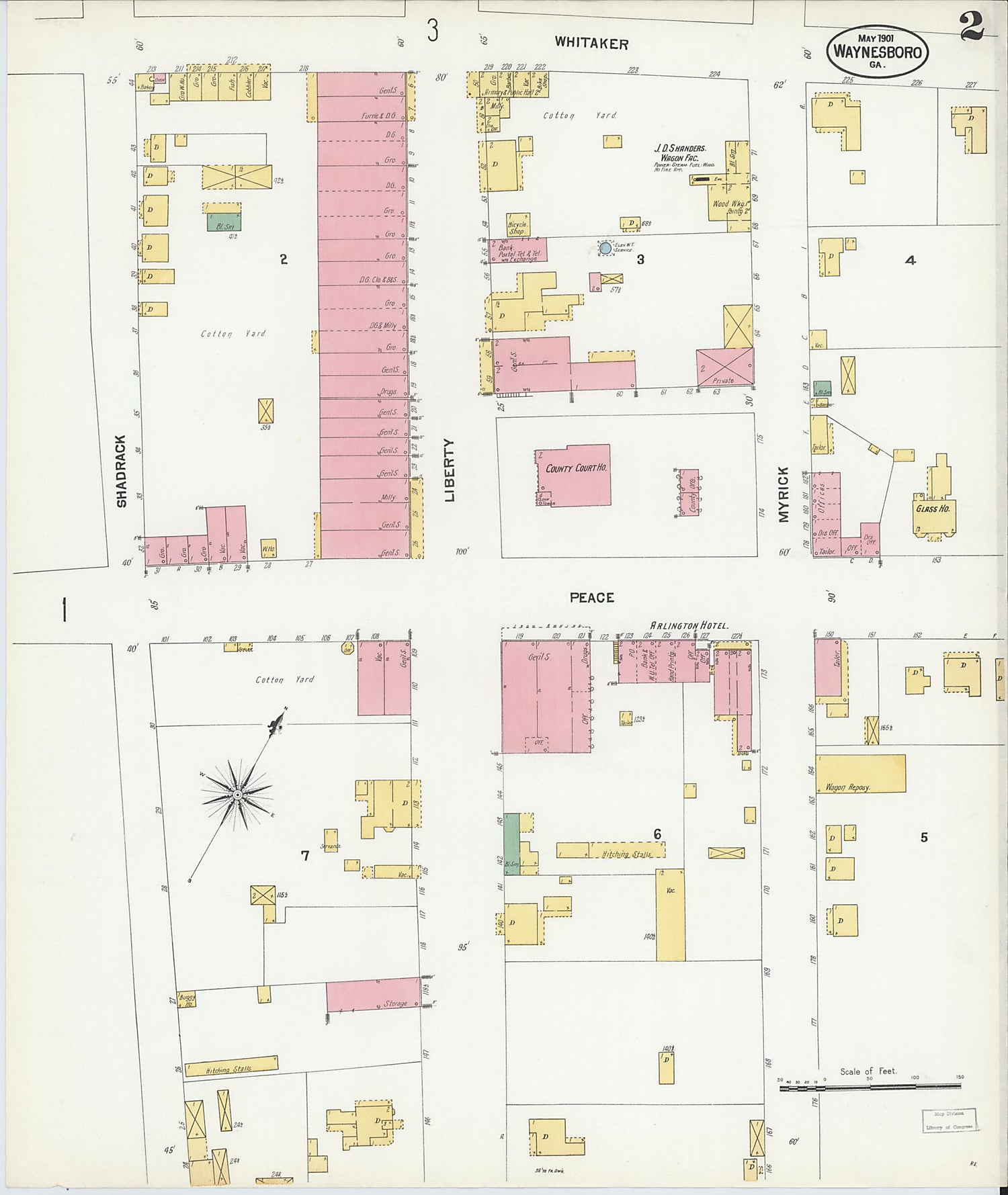 This old map of Waynesboro, Burke County, Georgia was created by Sanborn Map Company in 1901