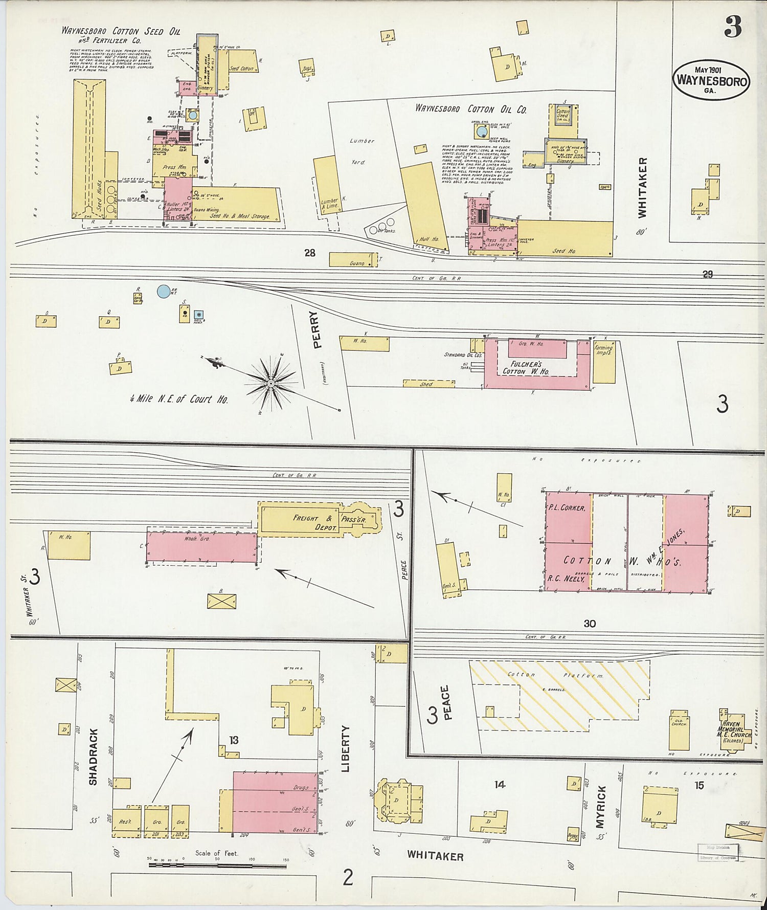 This old map of Waynesboro, Burke County, Georgia was created by Sanborn Map Company in 1901