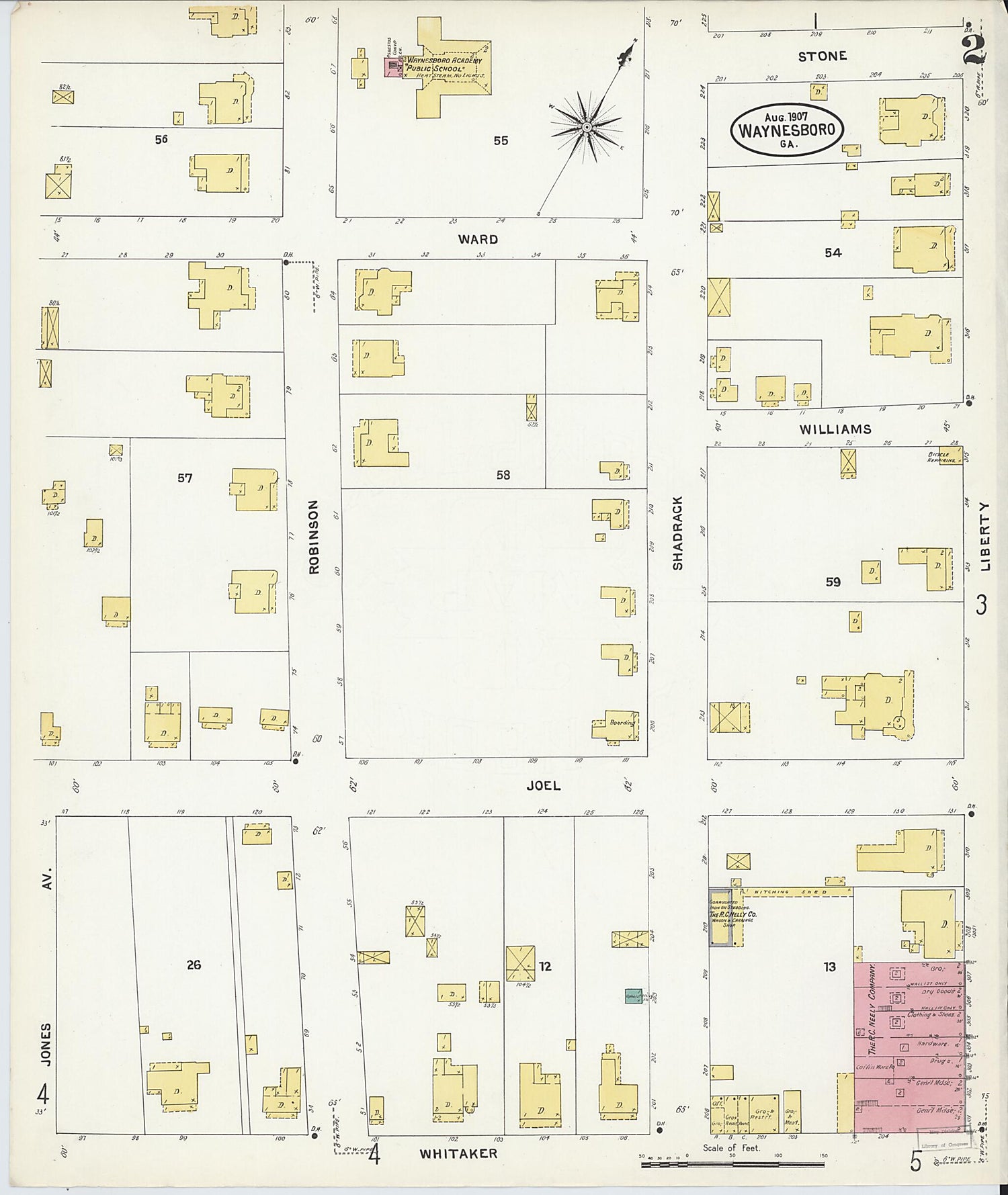 This old map of Waynesboro, Burke County, Georgia was created by Sanborn Map Company in 1907