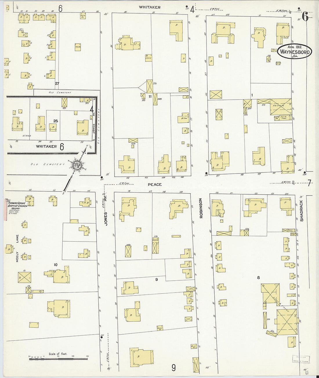 This old map of Waynesboro, Burke County, Georgia was created by Sanborn Map Company in 1912