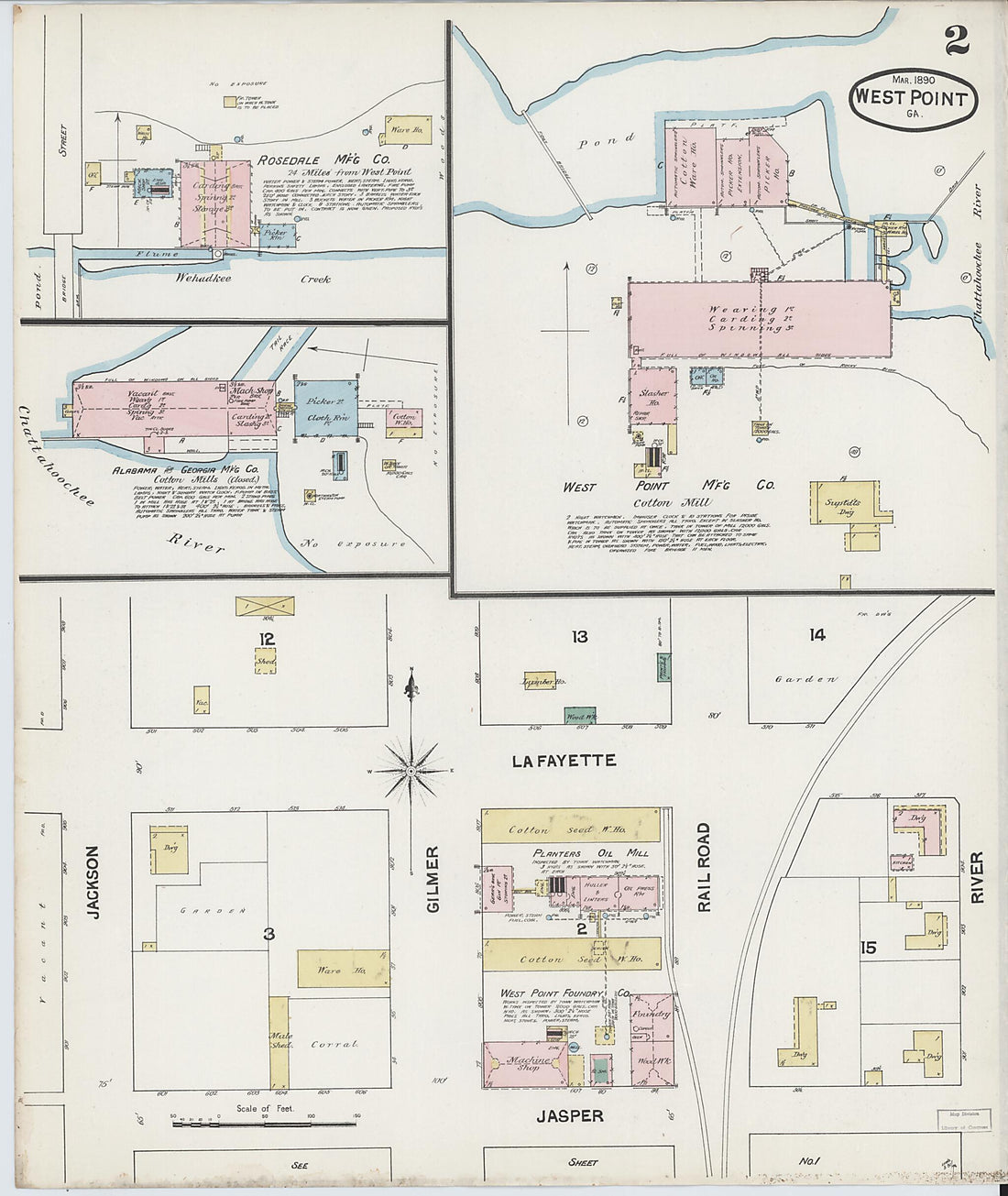 This old map of West Point, Troup County, Georgia was created by Sanborn Map Company in 1890