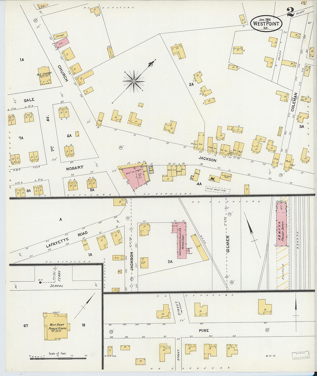 This old map of West Point, Troup County, Georgia was created by Sanborn Map Company in 1906
