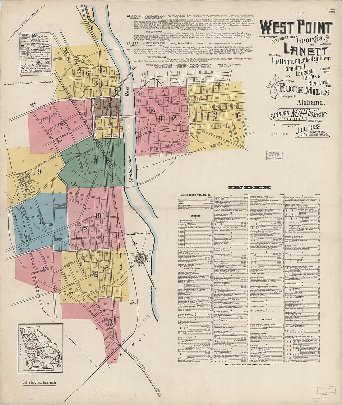 This old map of West Point, Troup County, Georgia was created by Sanborn Map Company in 1922
