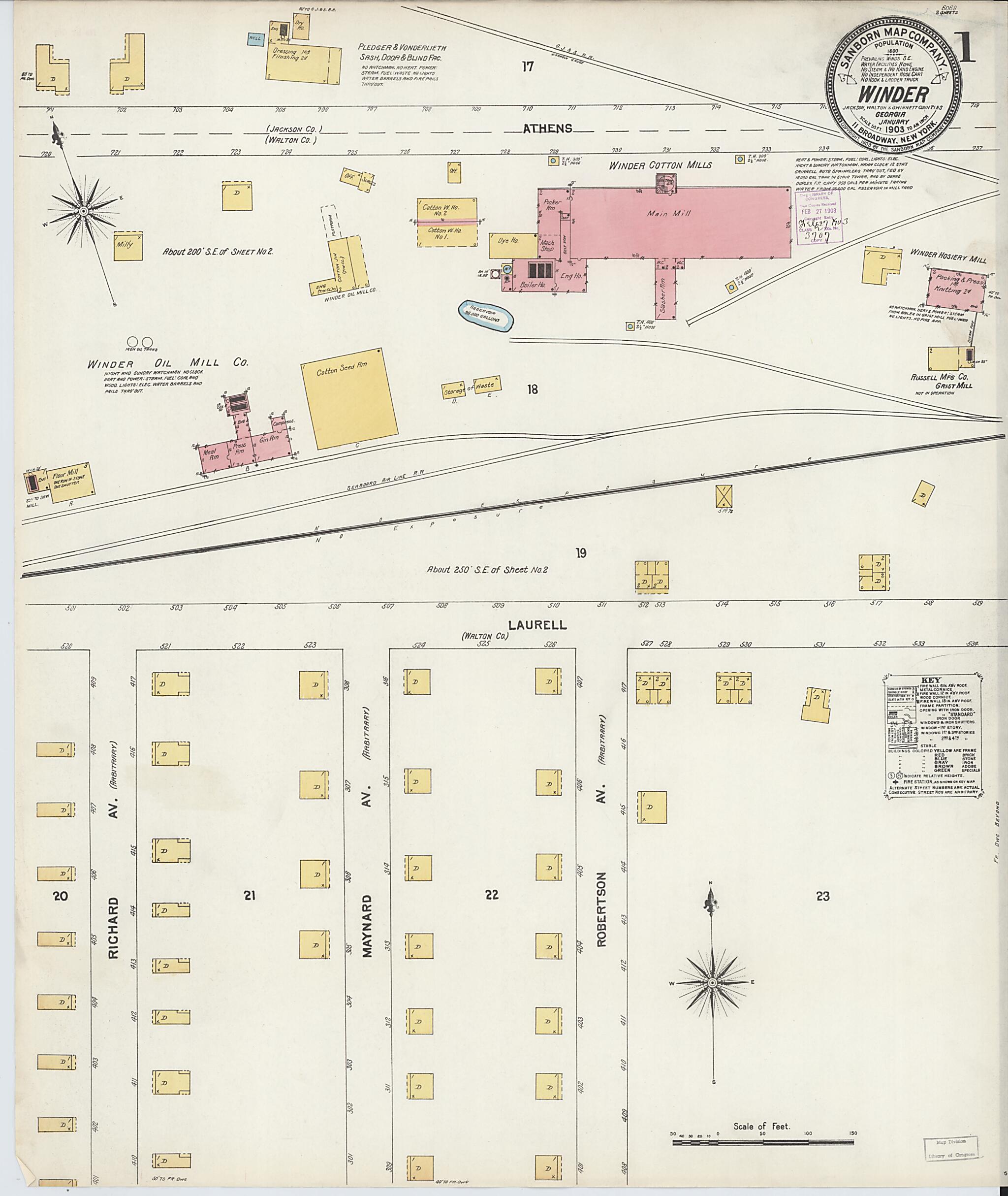 This old map of Winder, Barrow County, Georgia was created by Sanborn Map Company in 1903