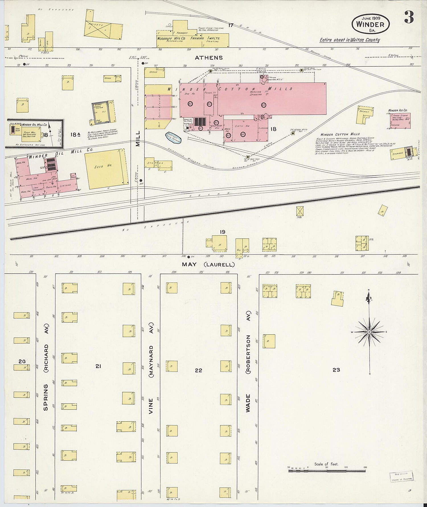 This old map of Winder, Barrow County, Georgia was created by Sanborn Map Company in 1909