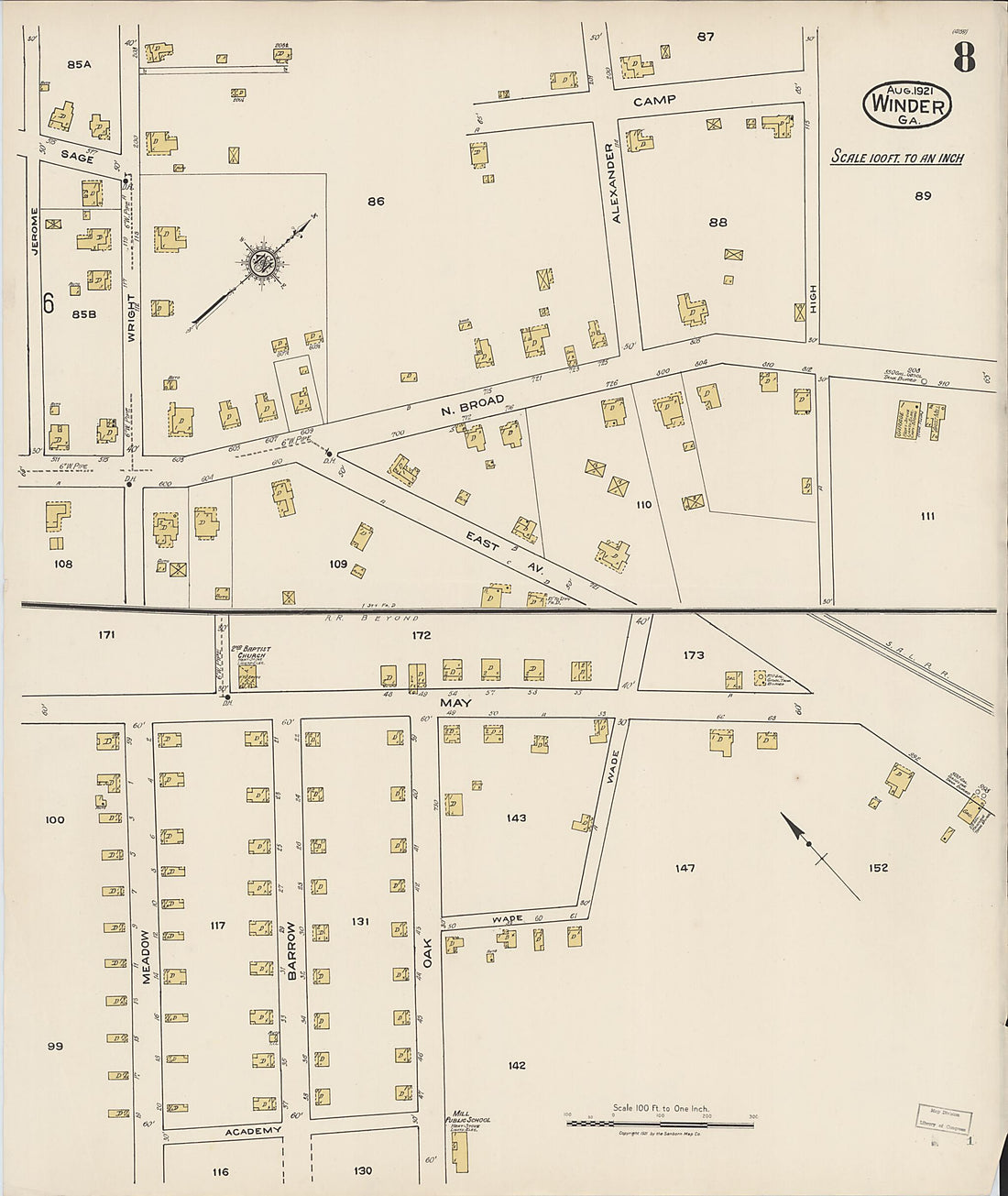 This old map of Winder, Barrow County, Georgia was created by Sanborn Map Company in 1921