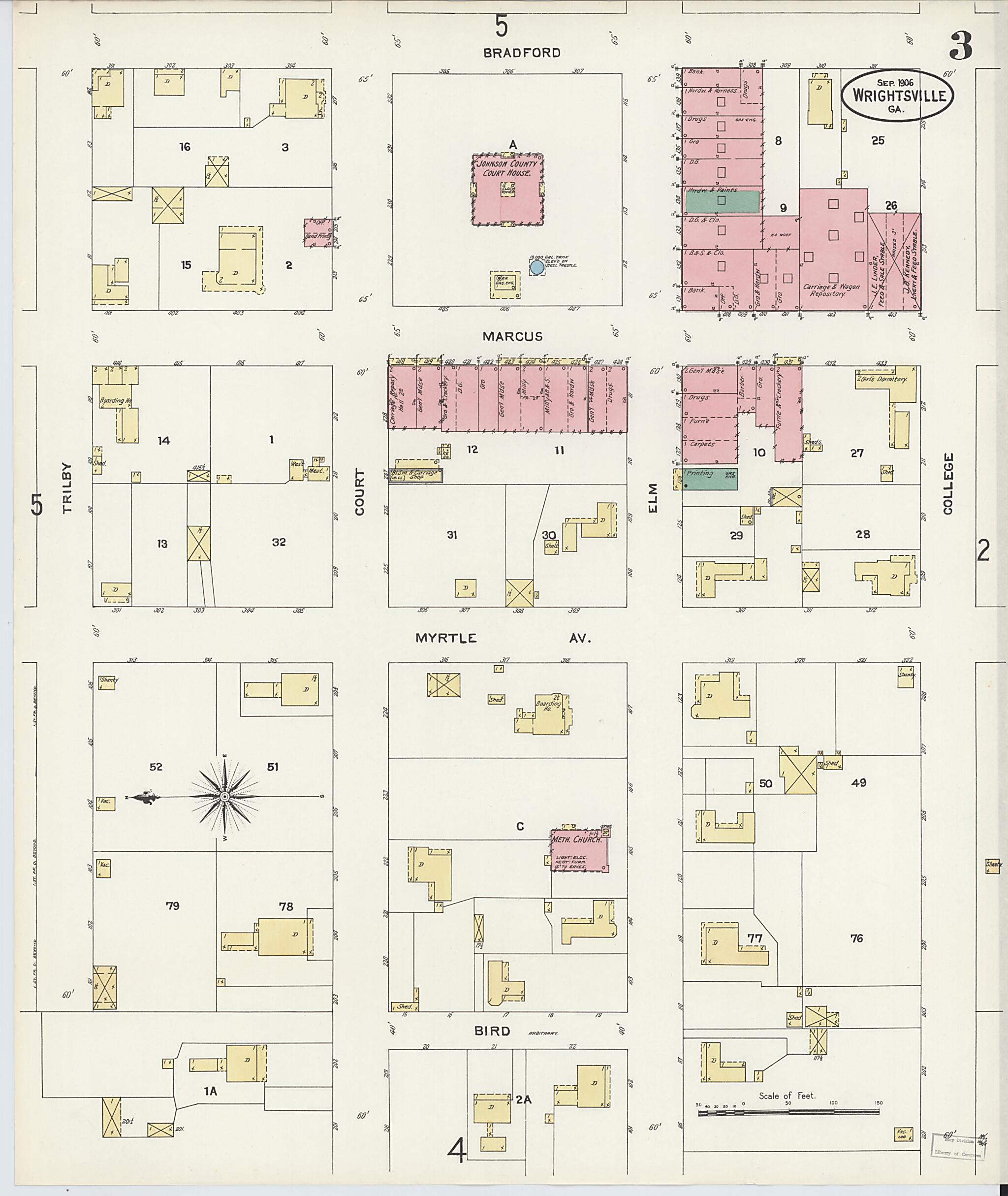 This old map of Wrightsville, Johnson County, Georgia was created by Sanborn Map Company in 1906