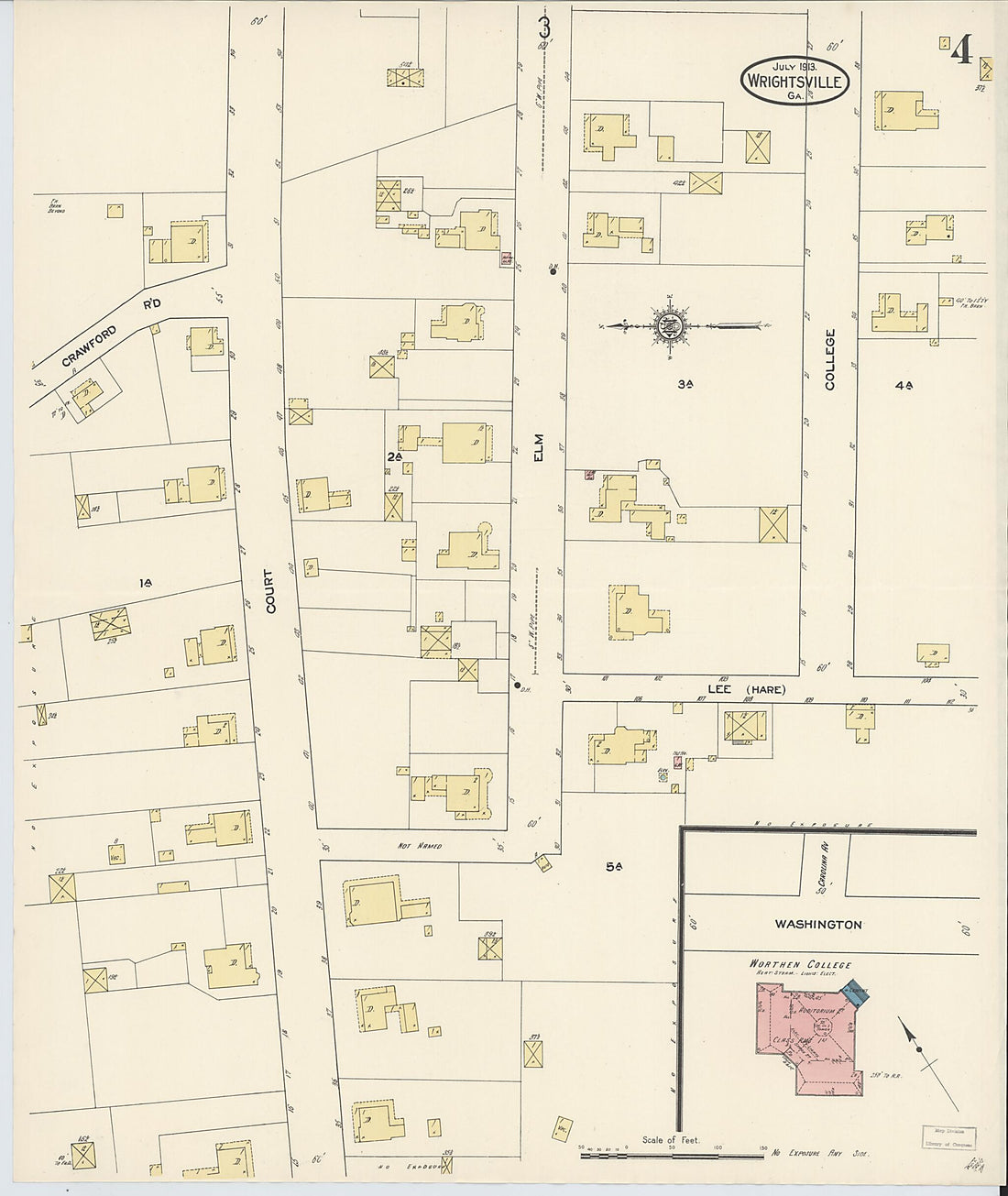 This old map of Wrightsville, Johnson County, Georgia was created by Sanborn Map Company in 1913