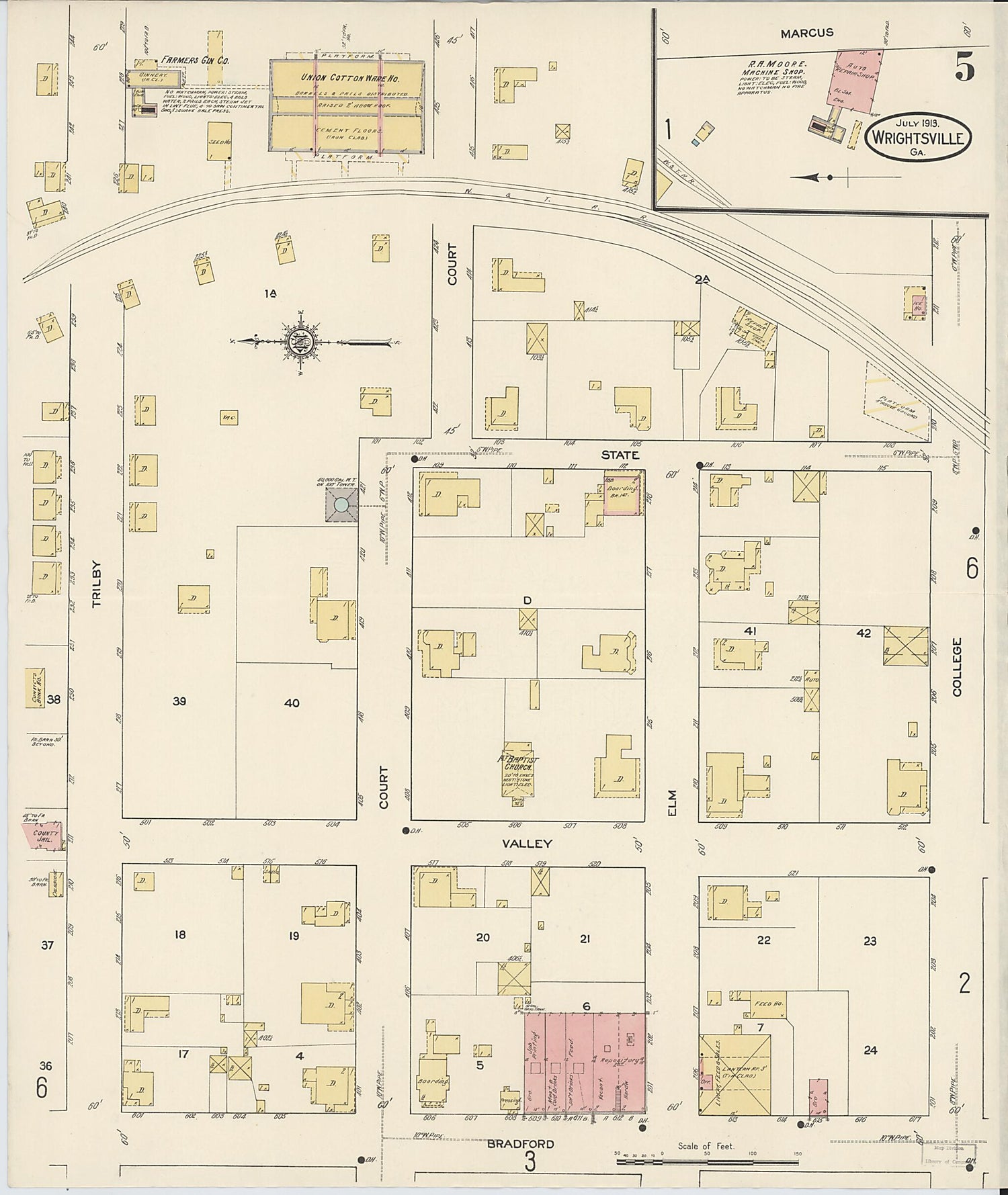 This old map of Wrightsville, Johnson County, Georgia was created by Sanborn Map Company in 1913