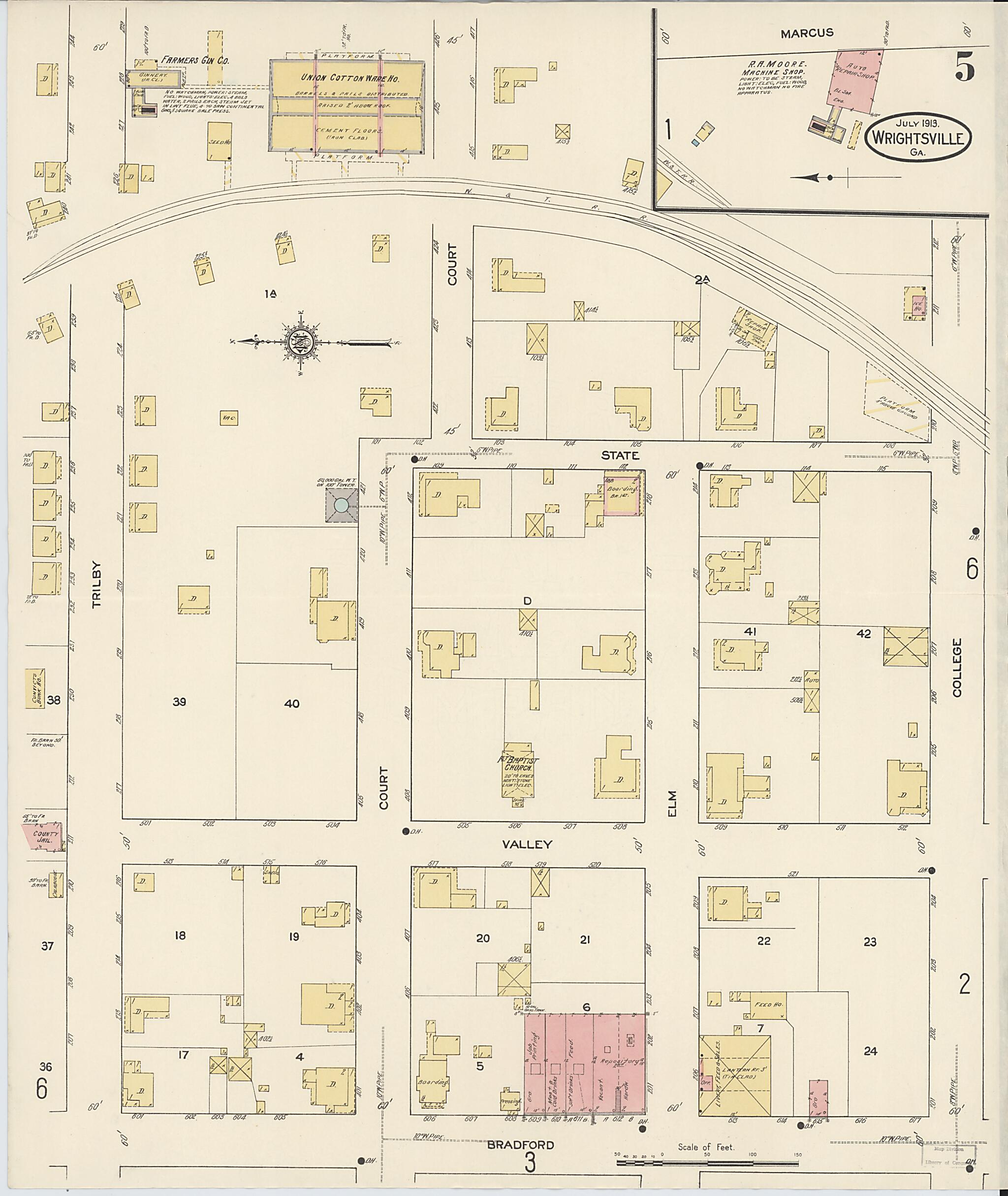 This old map of Wrightsville, Johnson County, Georgia was created by Sanborn Map Company in 1913