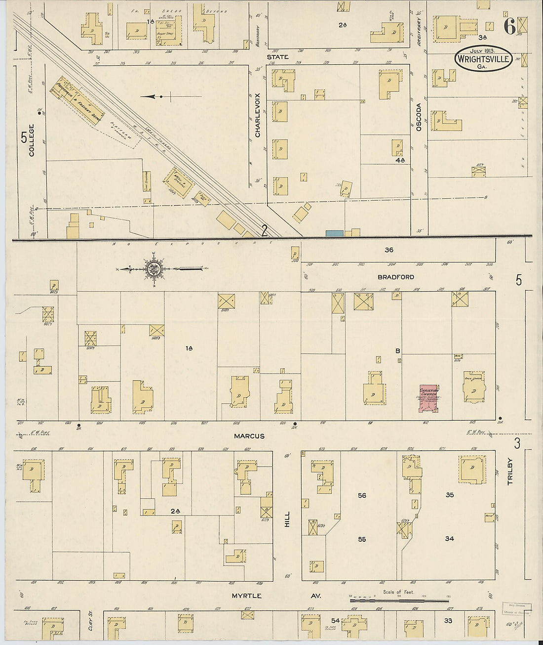 This old map of Wrightsville, Johnson County, Georgia was created by Sanborn Map Company in 1913