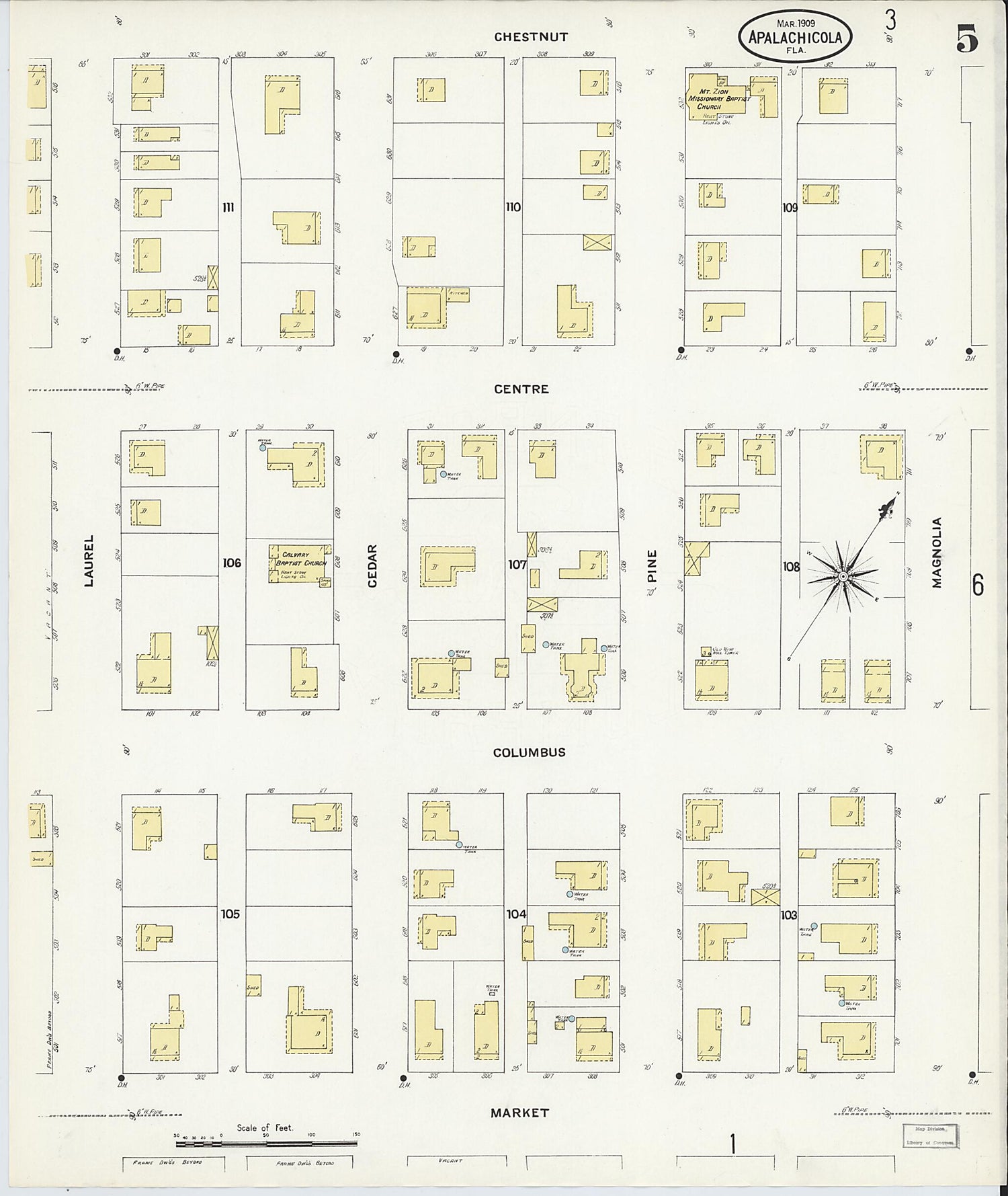 This old map of Apalachicola, Franklin County, Florida was created by Sanborn Map Company in 1909