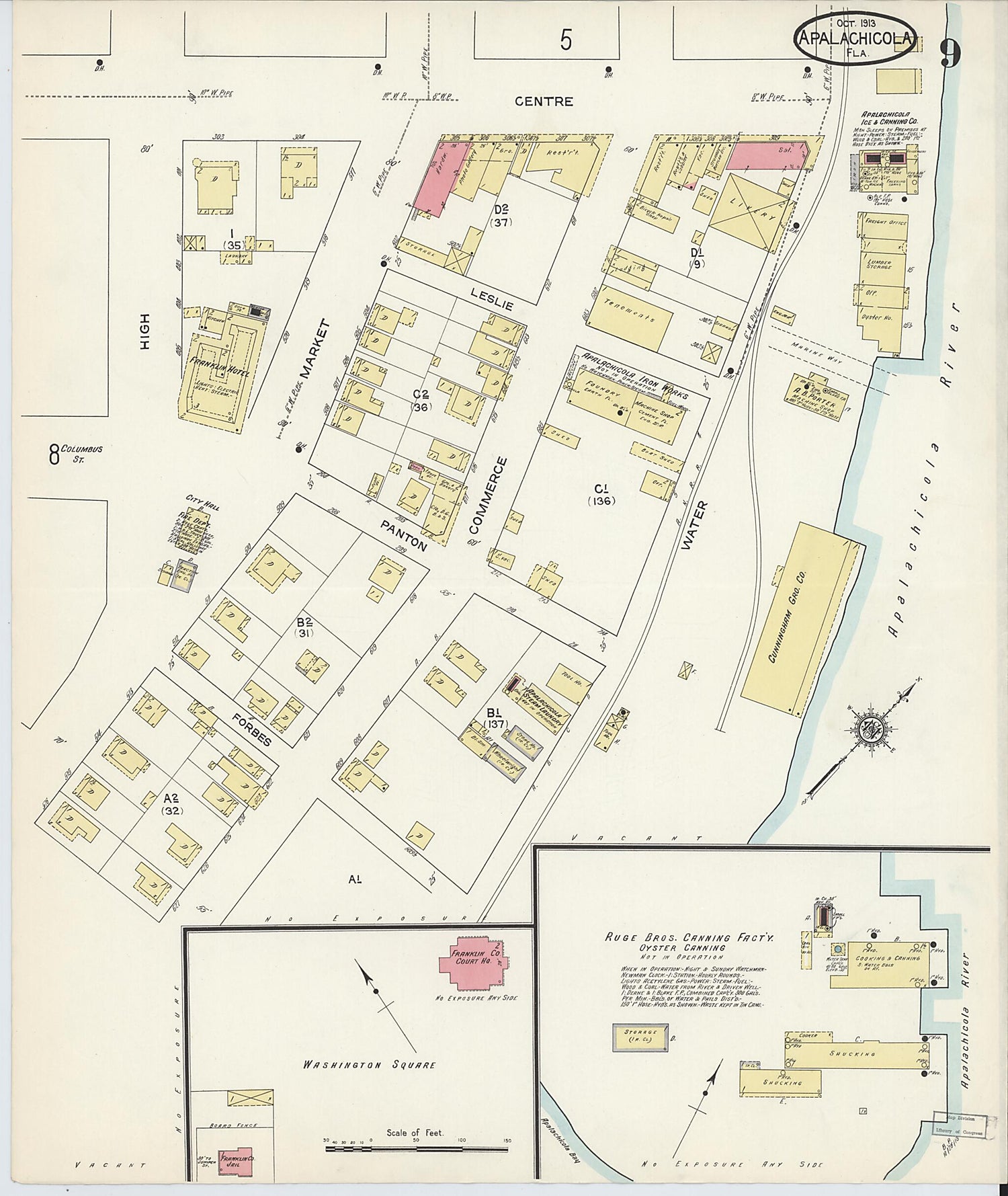 This old map of Apalachicola, Franklin County, Florida was created by Sanborn Map Company in 1913