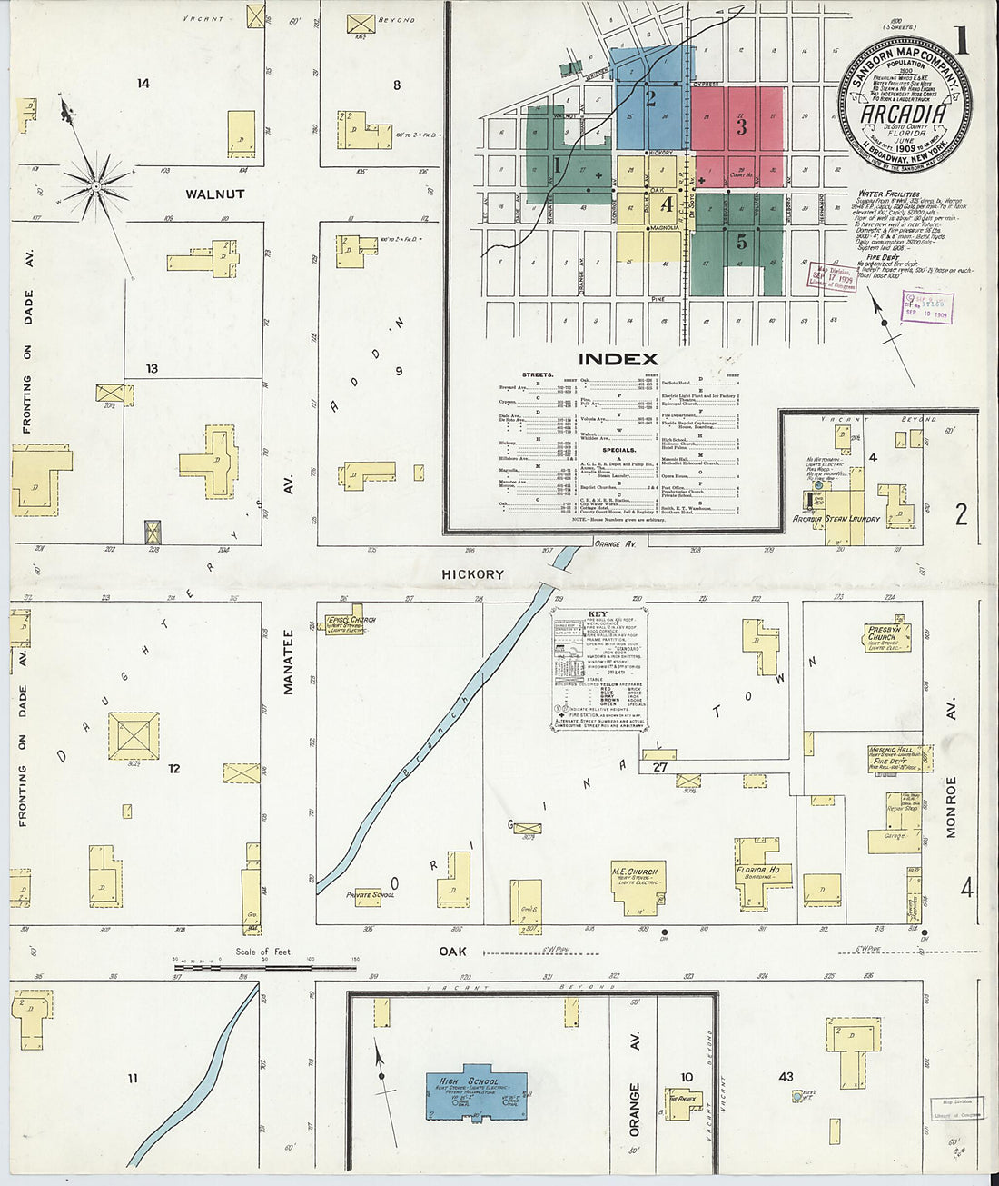 This old map of Arcadia, Desoto County, Florida was created by Sanborn Map Company in 1909