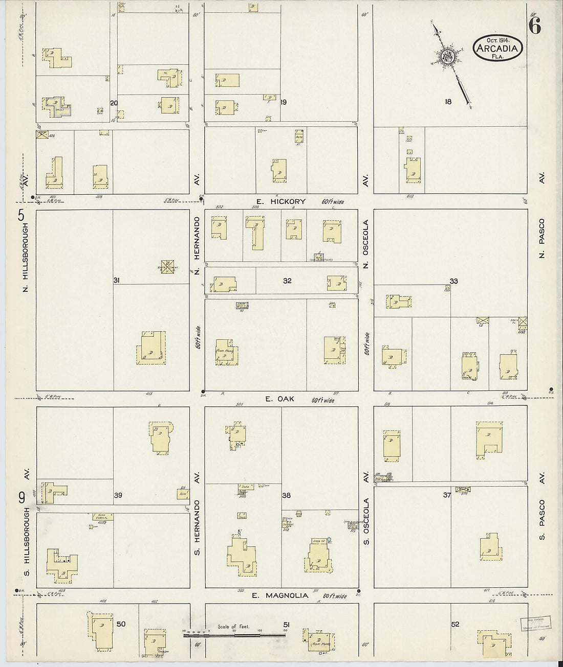 This old map of Arcadia, Desoto County, Florida was created by Sanborn Map Company in 1914