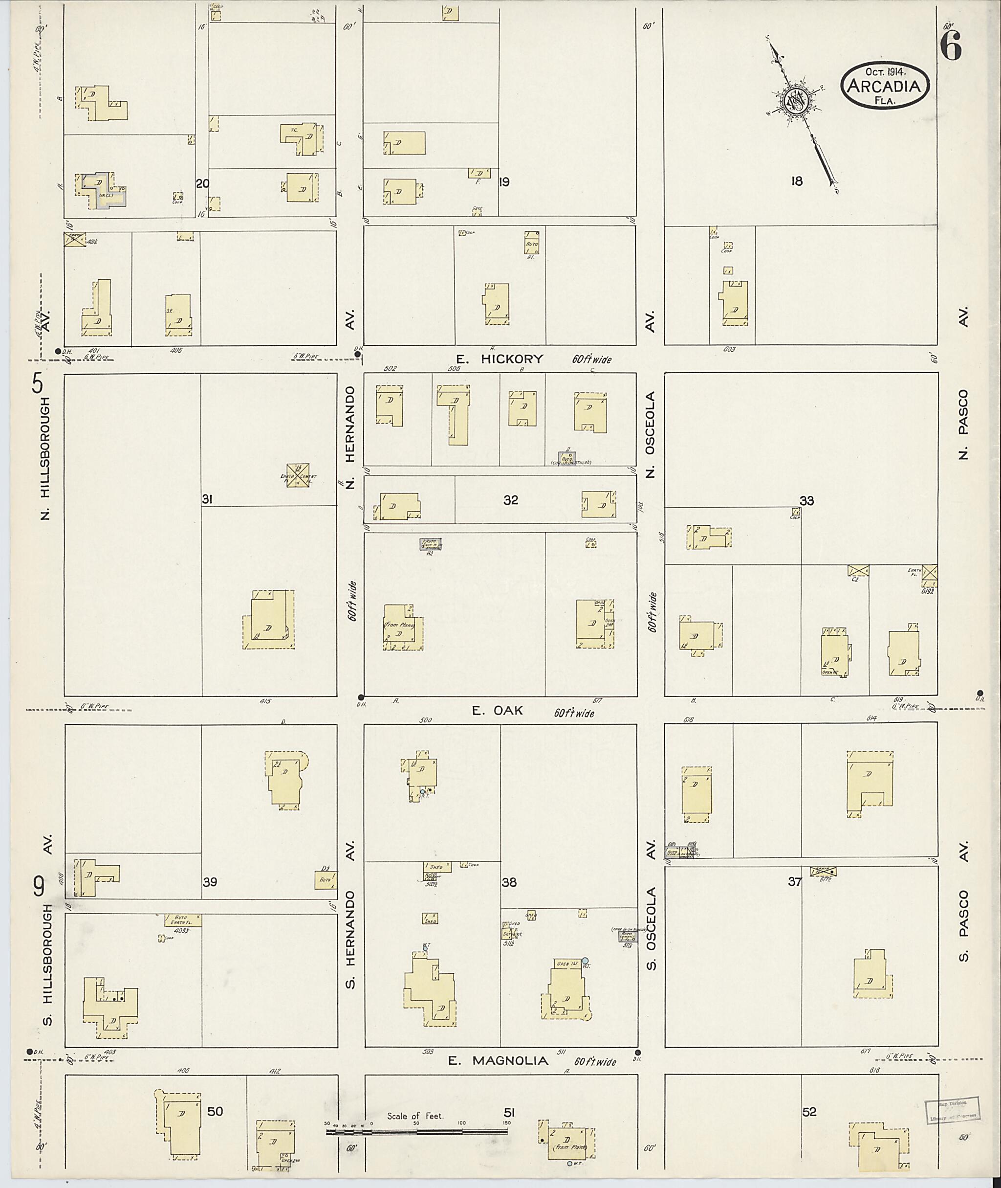 This old map of Arcadia, Desoto County, Florida was created by Sanborn Map Company in 1914