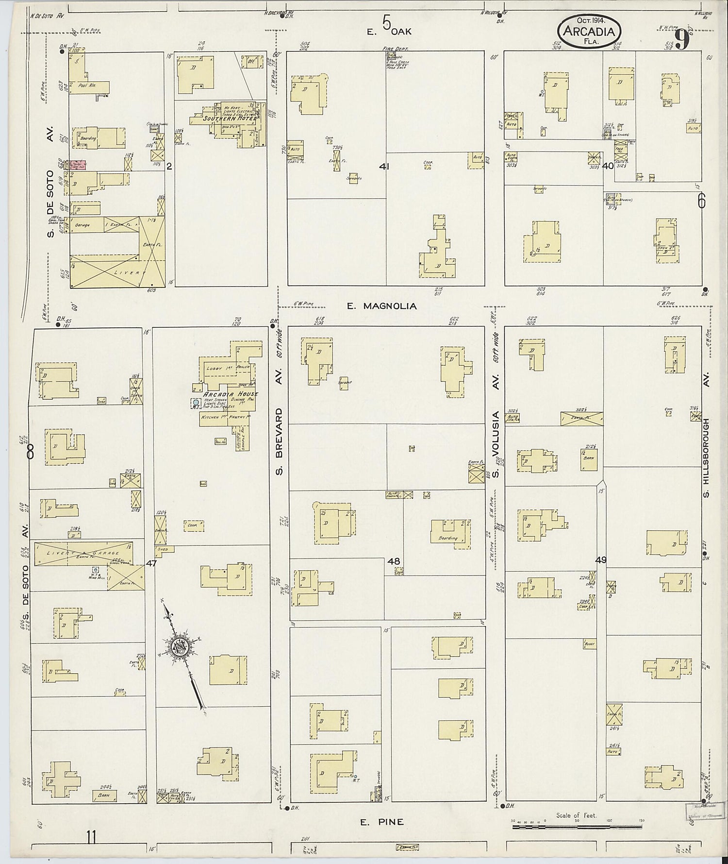 This old map of Arcadia, Desoto County, Florida was created by Sanborn Map Company in 1914