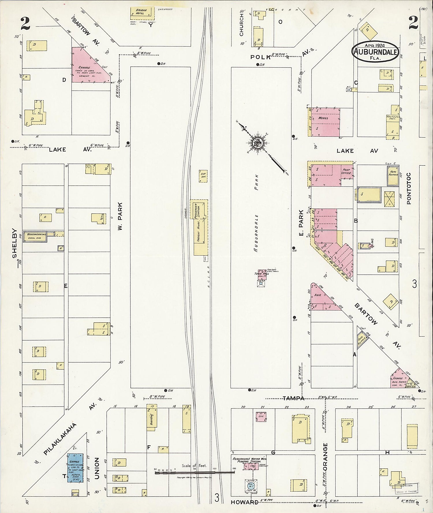 This old map of Auburndale, Polk County, Florida was created by Sanborn Map Company in 1924