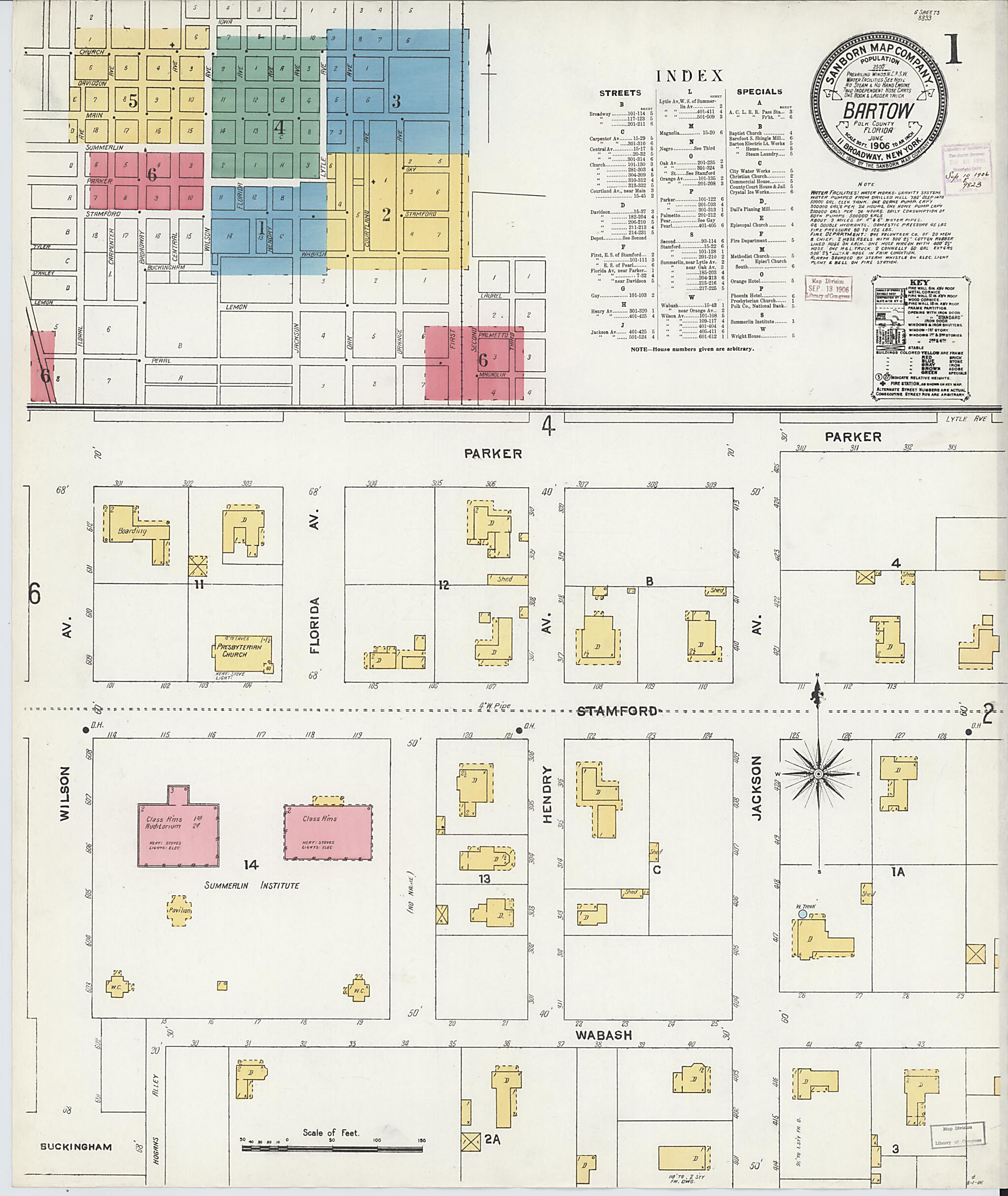 This old map of Bartow, Polk County, Florida was created by Sanborn Map Company in 1906