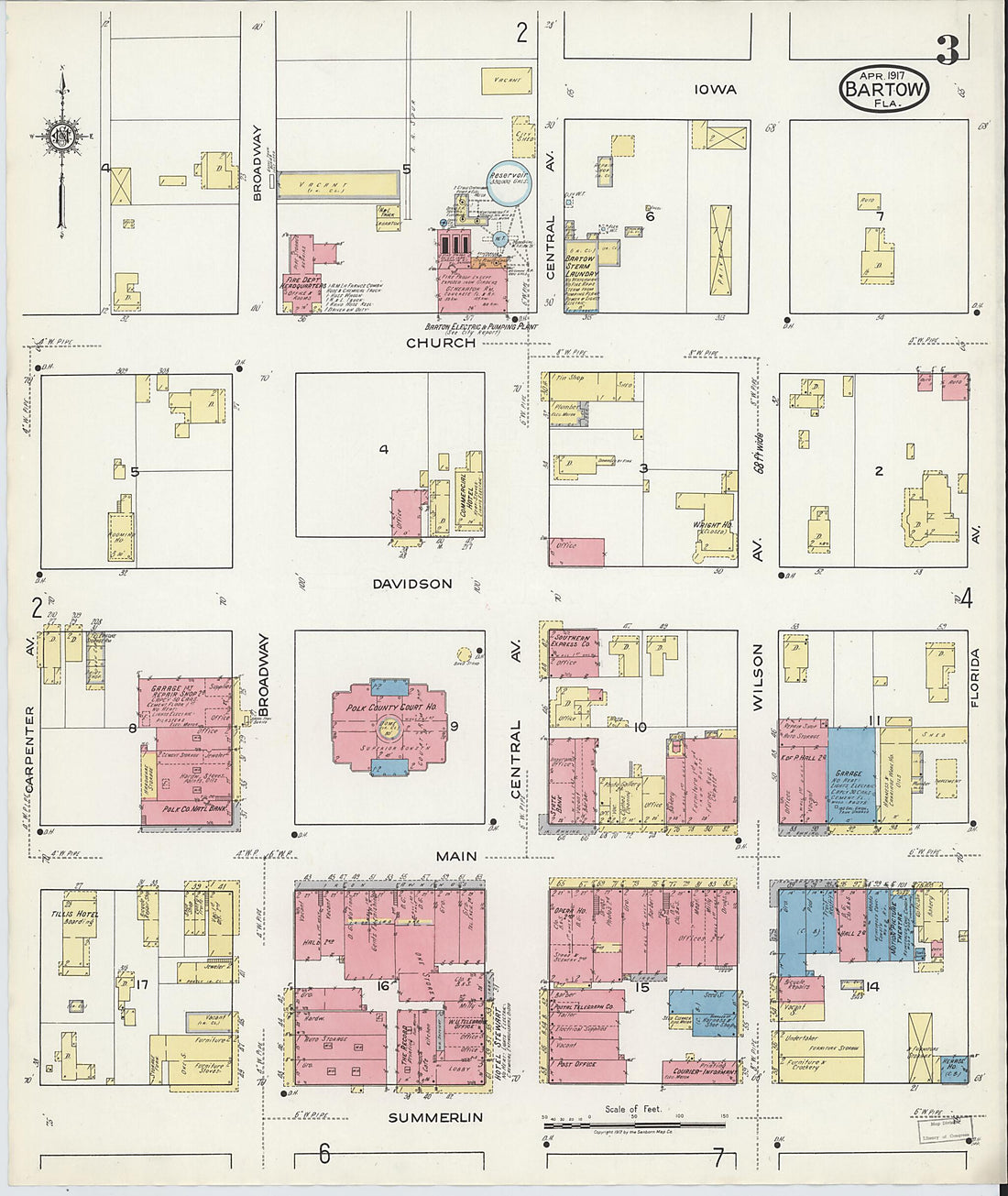 This old map of Bartow, Polk County, Florida was created by Sanborn Map Company in 1917