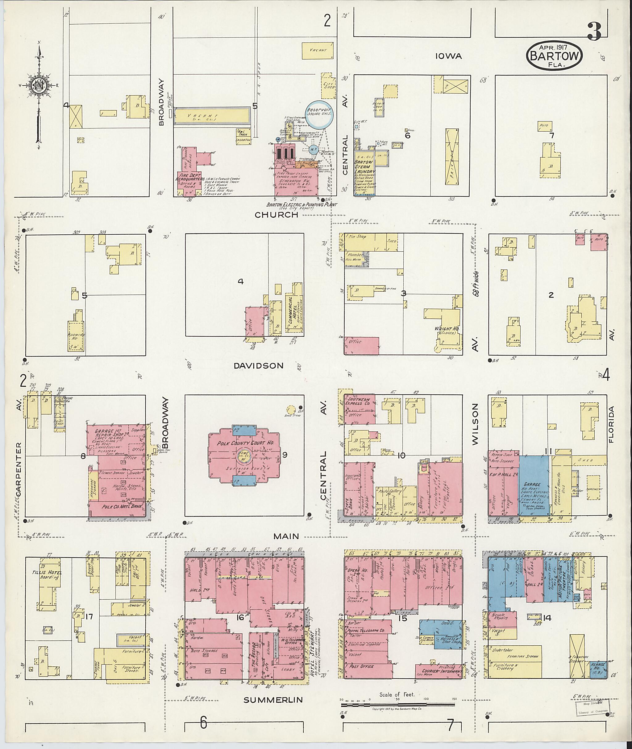This old map of Bartow, Polk County, Florida was created by Sanborn Map Company in 1917