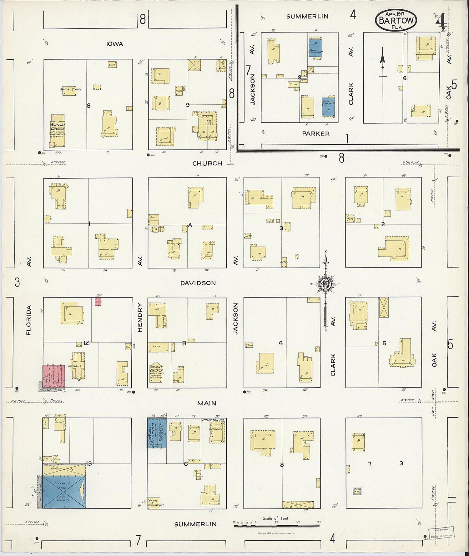 This old map of Bartow, Polk County, Florida was created by Sanborn Map Company in 1917
