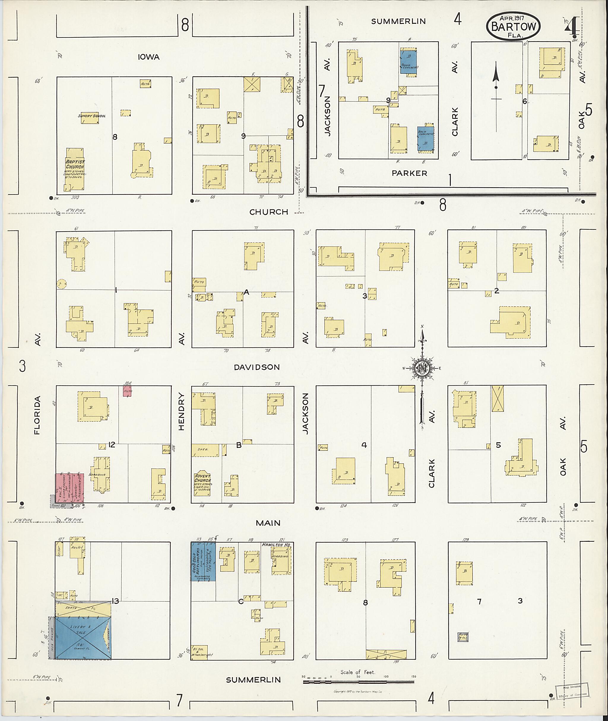 This old map of Bartow, Polk County, Florida was created by Sanborn Map Company in 1917