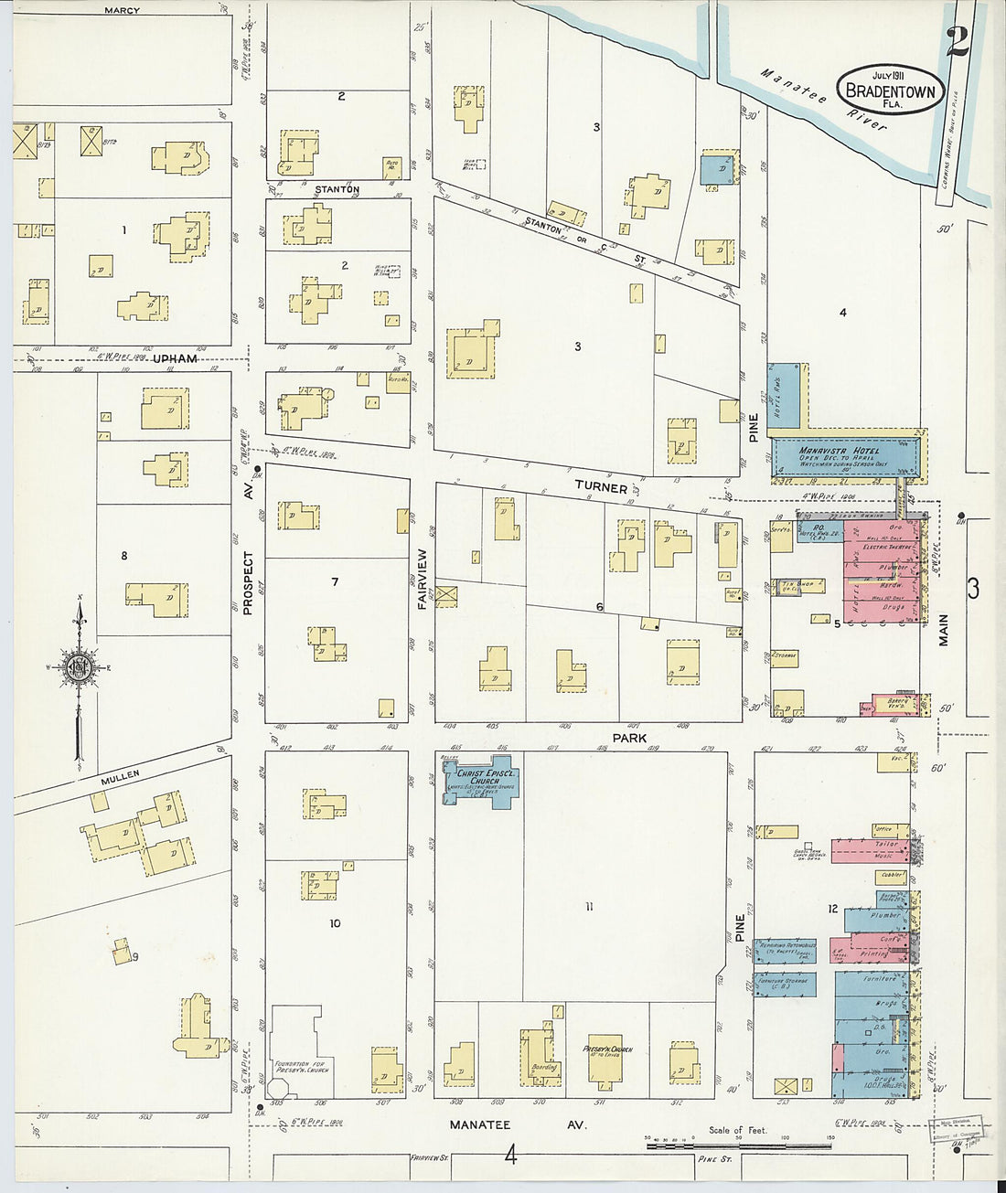 This old map of Bradentown, Manatee County, Florida was created by Sanborn Map Company in 1911