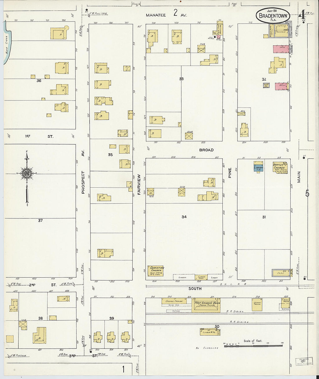 This old map of Bradentown, Manatee County, Florida was created by Sanborn Map Company in 1911