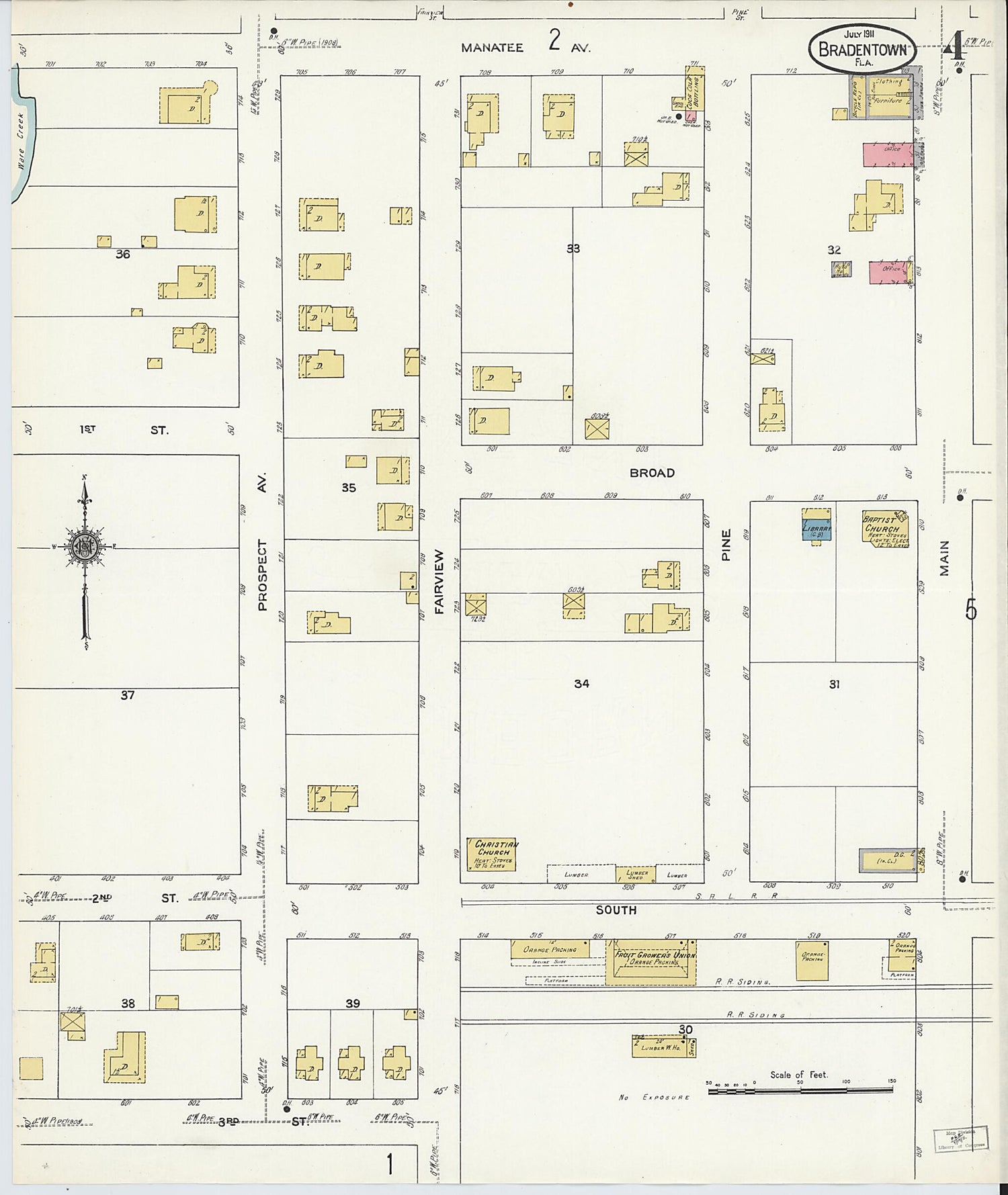 This old map of Bradentown, Manatee County, Florida was created by Sanborn Map Company in 1911