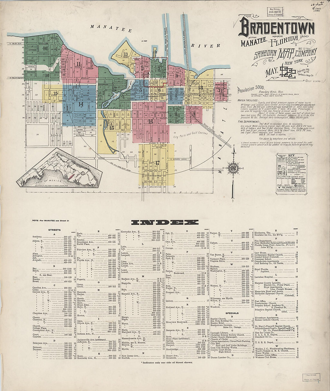 This old map of Manatee, Manatee County, Florida was created by Sanborn Map Company in 1922