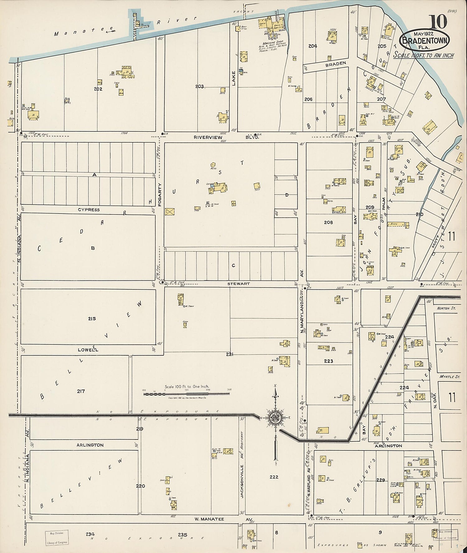 This old map of Manatee, Manatee County, Florida was created by Sanborn Map Company in 1922