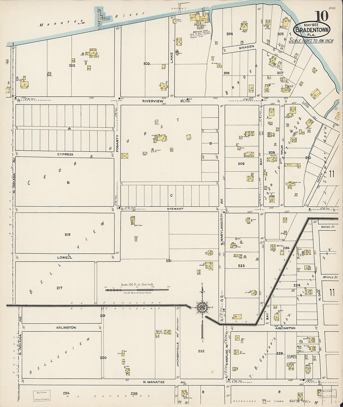 Bradentown, Manatee County, Florida 1922 (Sheet 10) by Relic Map Company