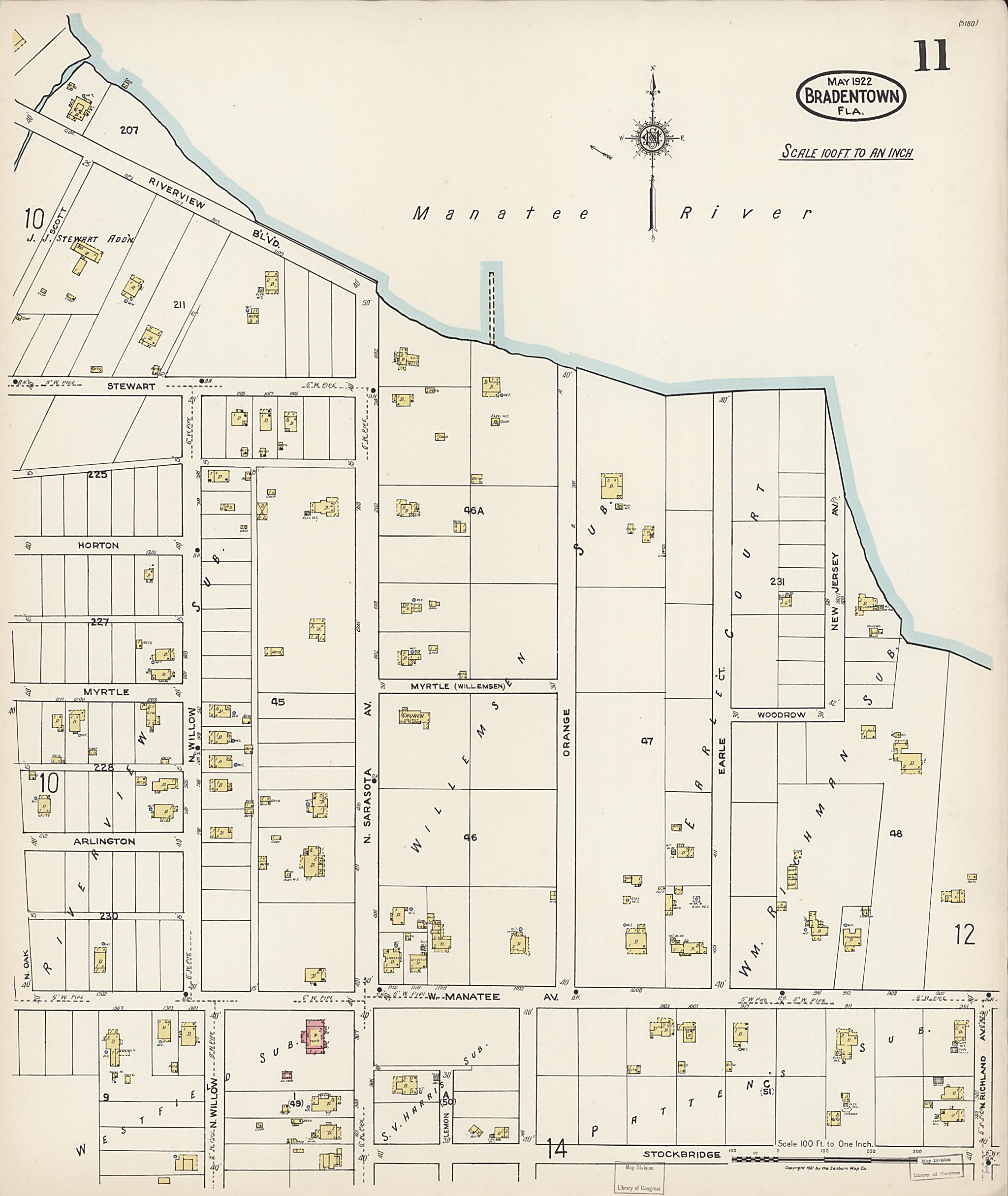 This old map of Manatee, Manatee County, Florida was created by Sanborn Map Company in 1922