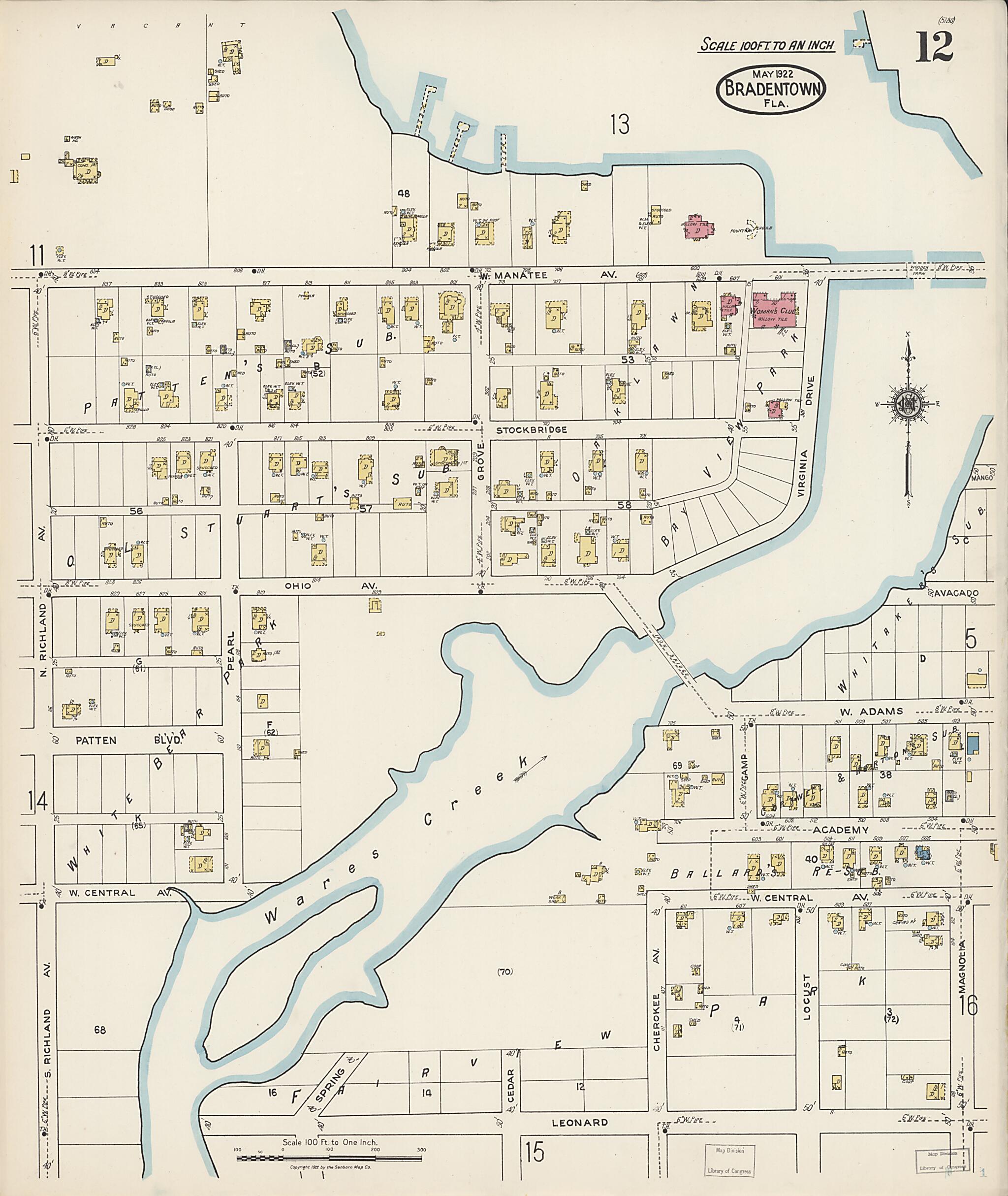 This old map of Manatee, Manatee County, Florida was created by Sanborn Map Company in 1922
