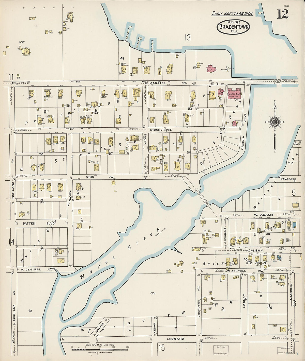 Bradentown, Manatee County, Florida 1922 (Sheet 12) by Relic Map Company