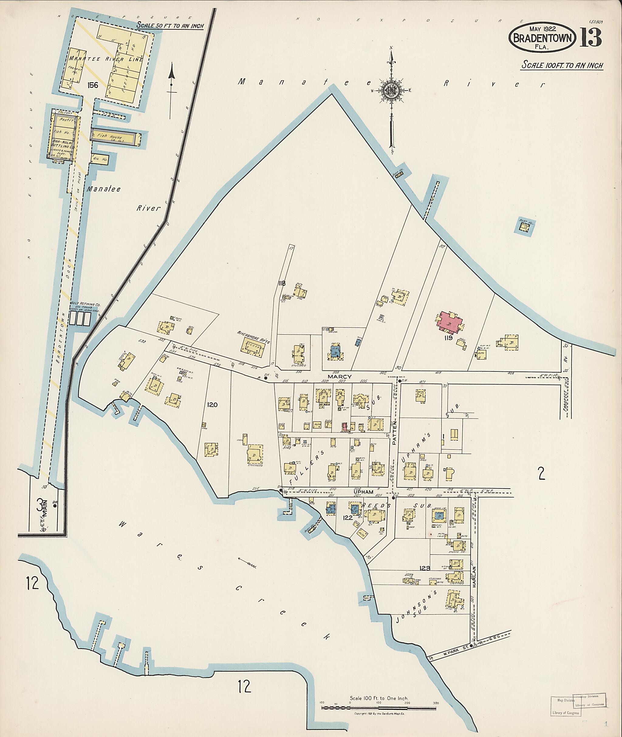 This old map of Manatee, Manatee County, Florida was created by Sanborn Map Company in 1922