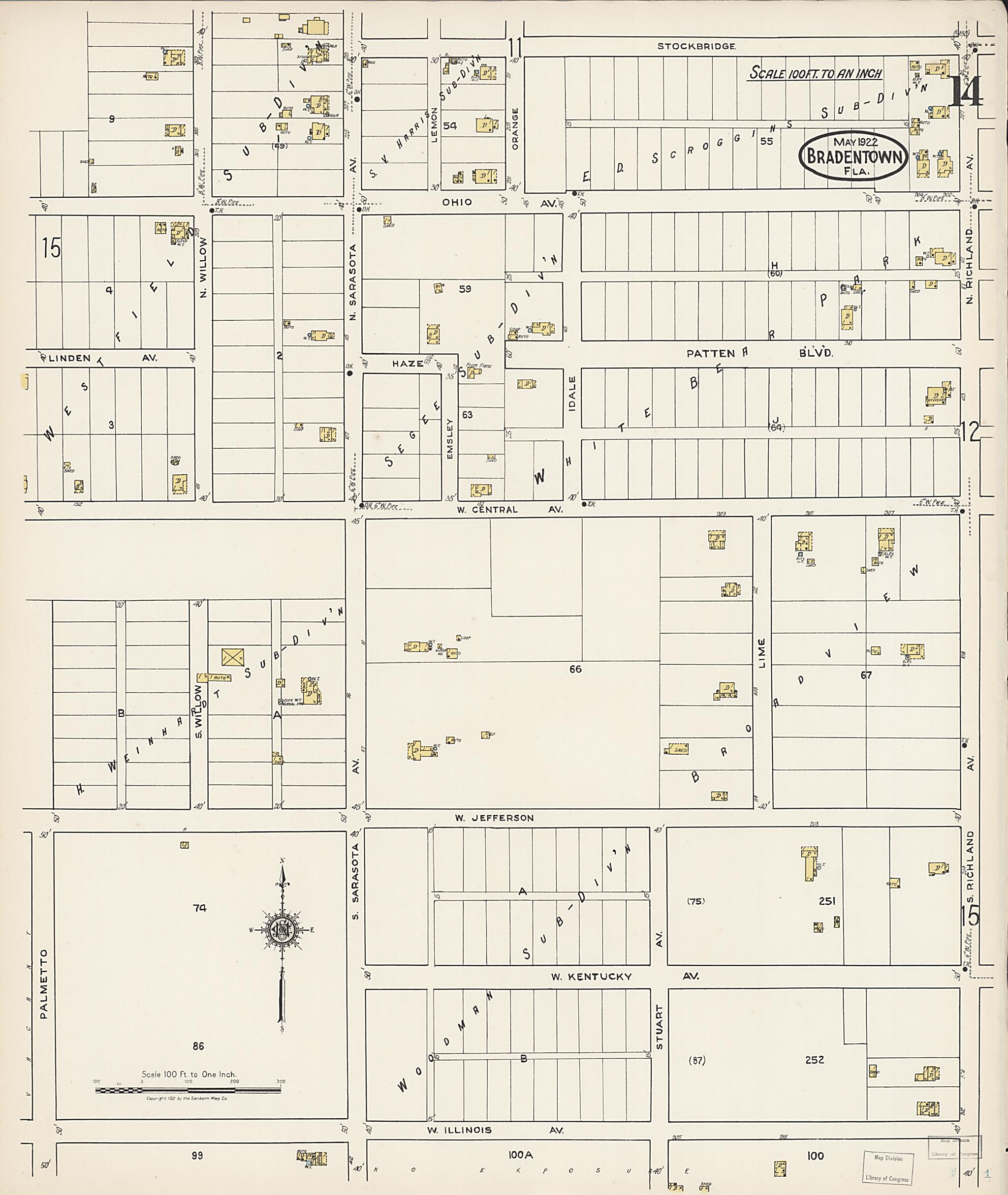 This old map of Manatee, Manatee County, Florida was created by Sanborn Map Company in 1922