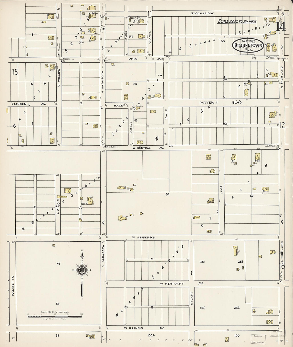Bradentown, Manatee County, Florida 1922 (Sheet 14) by Relic Map Company