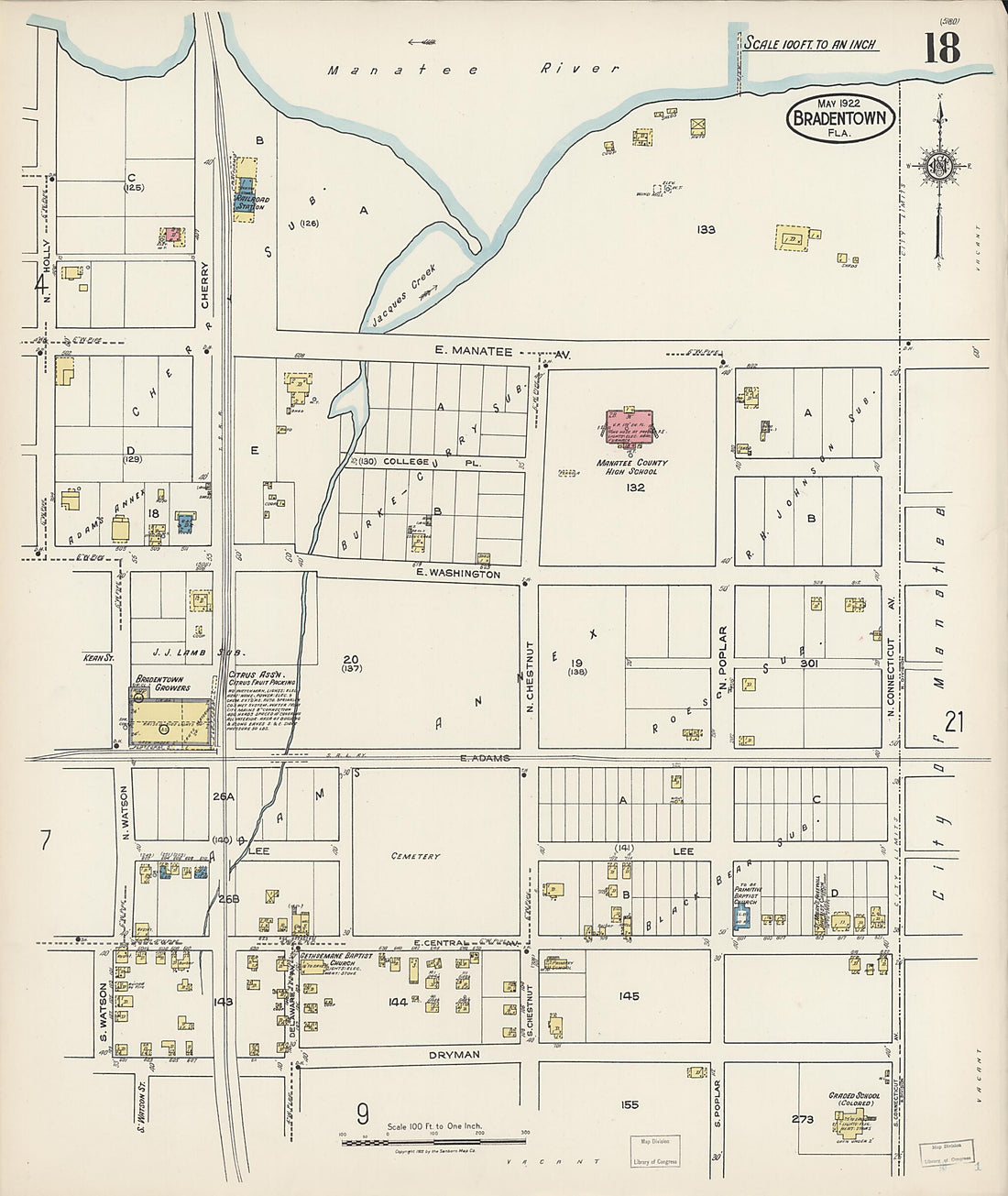 This old map of Manatee, Manatee County, Florida was created by Sanborn Map Company in 1922