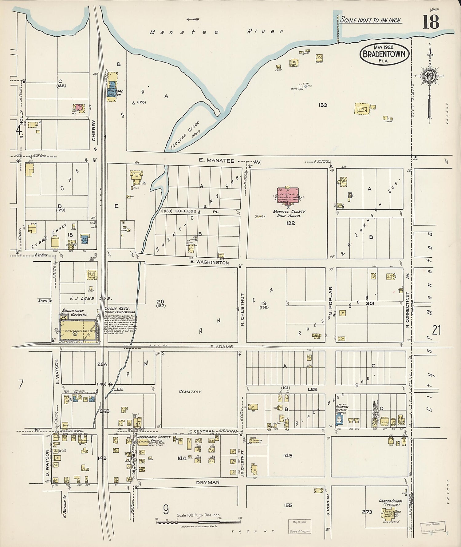 This old map of Manatee, Manatee County, Florida was created by Sanborn Map Company in 1922