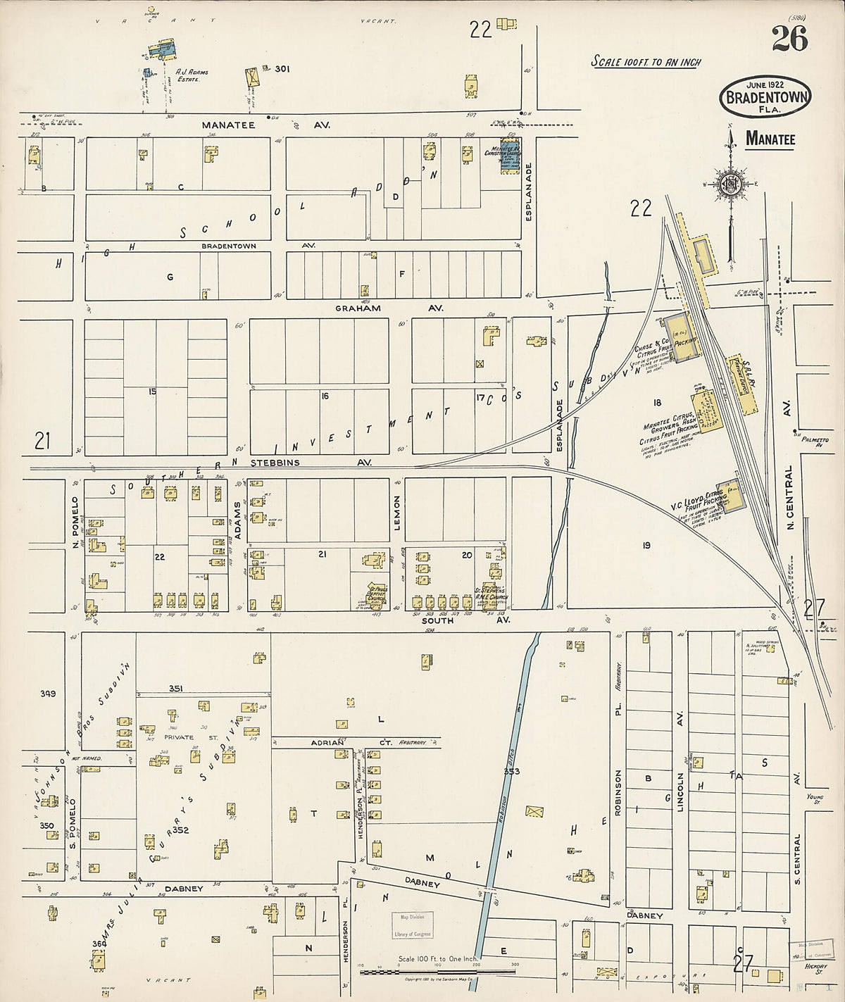 Bradentown, Manatee County, Florida 1922 (Sheet 24) by Relic Map Company